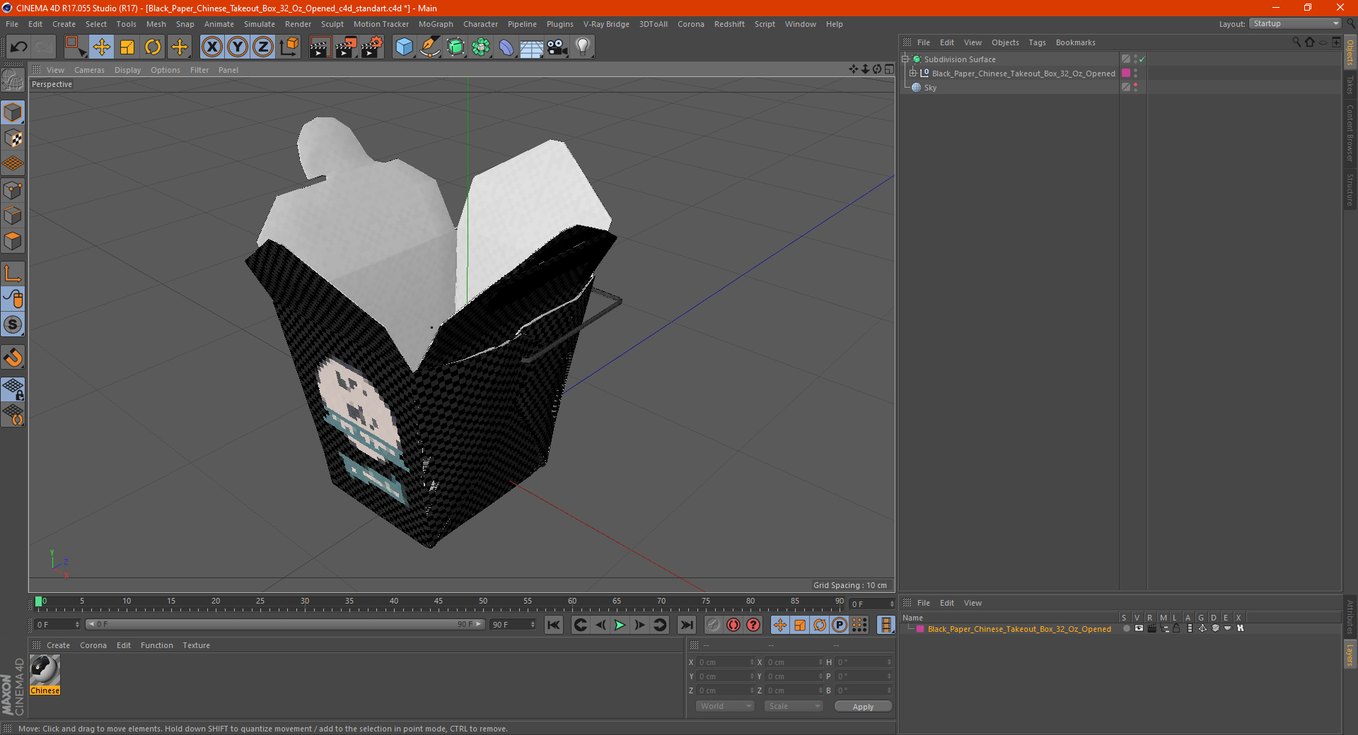 Black Paper Chinese Takeout Box 32 Oz Opened 3D model