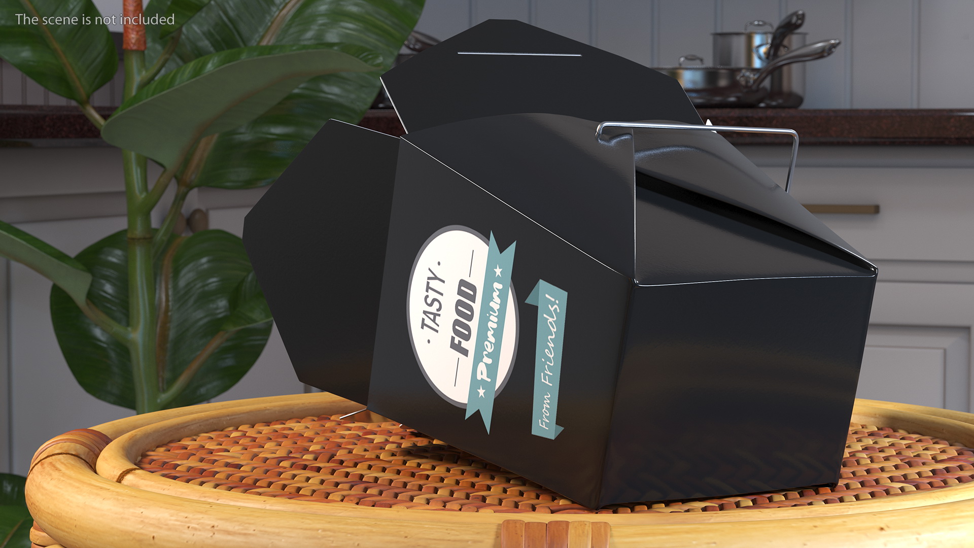 Black Paper Chinese Takeout Box 32 Oz Opened 3D model