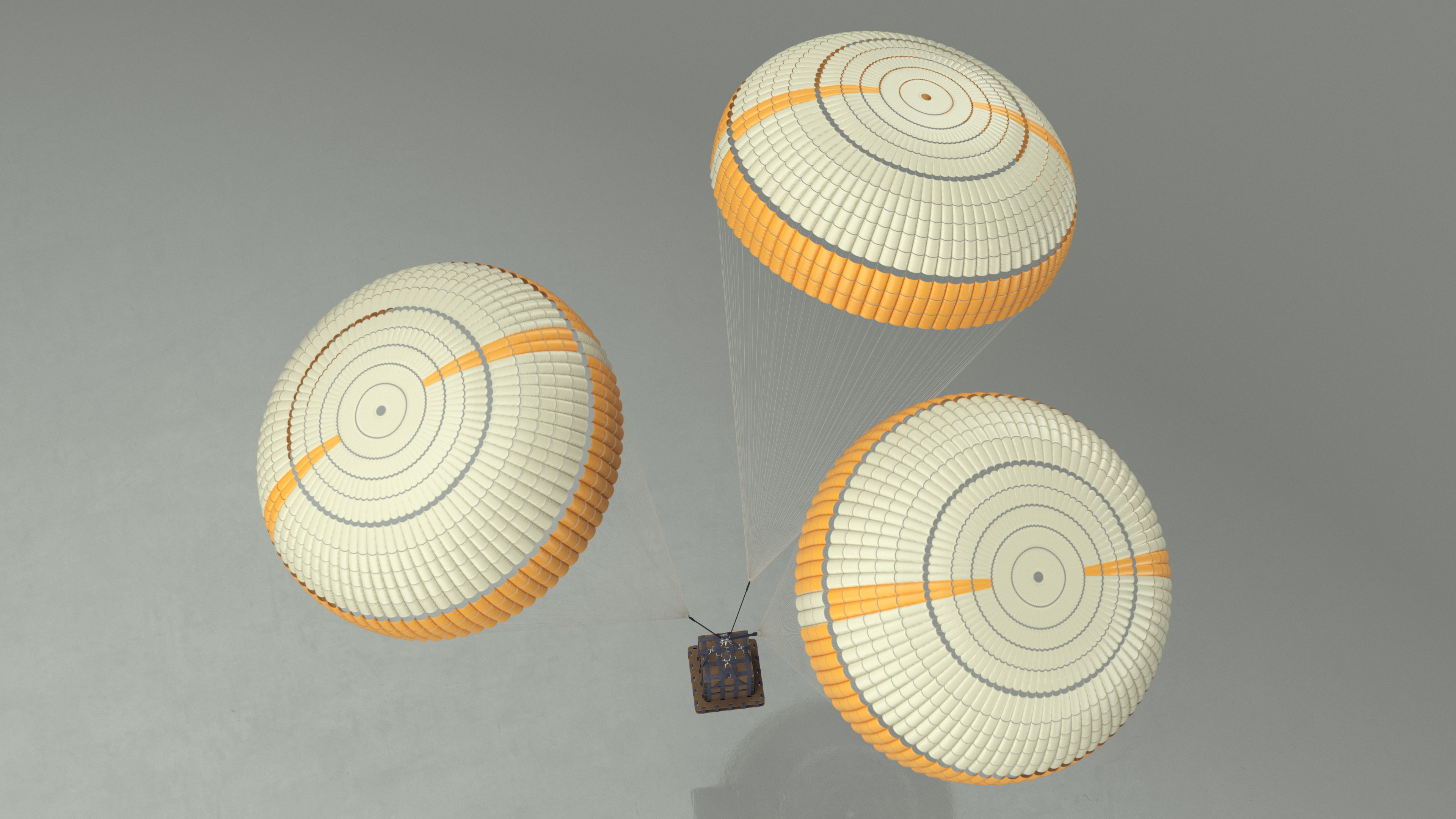 3D Subscale Parachute Triple with Cargo Yellow model