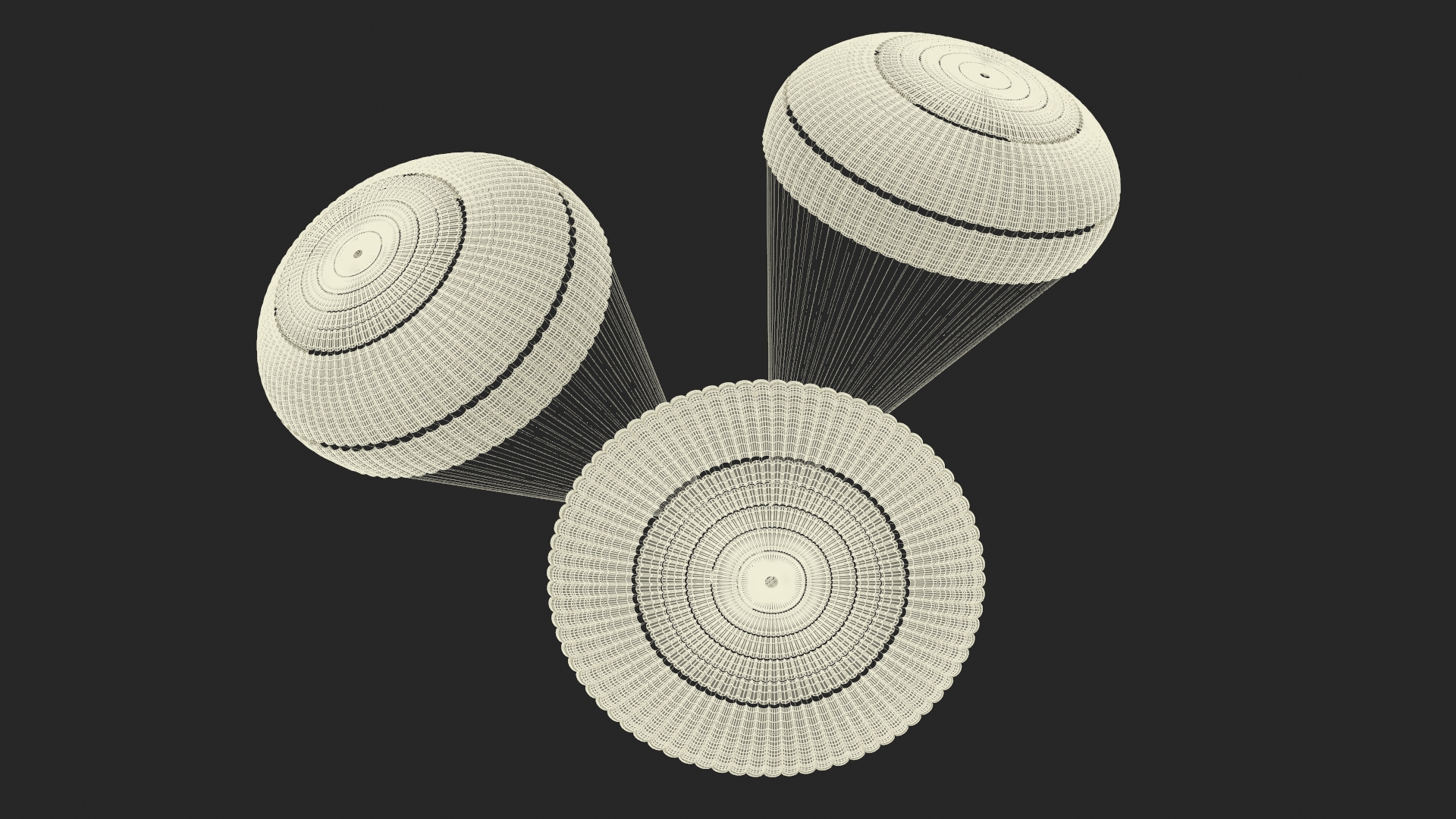 3D Subscale Parachute Triple with Cargo Yellow model