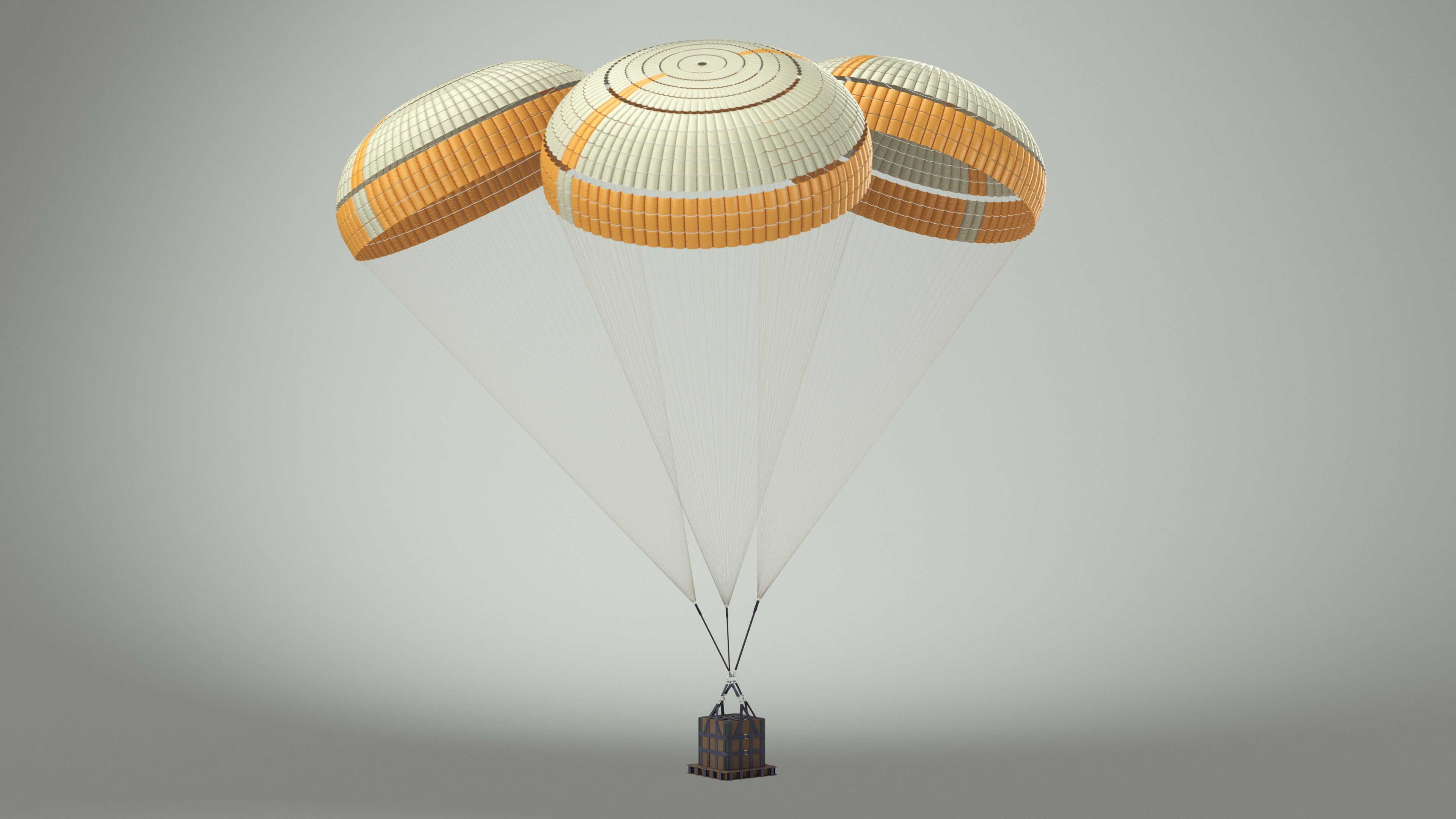 3D Subscale Parachute Triple with Cargo Yellow model