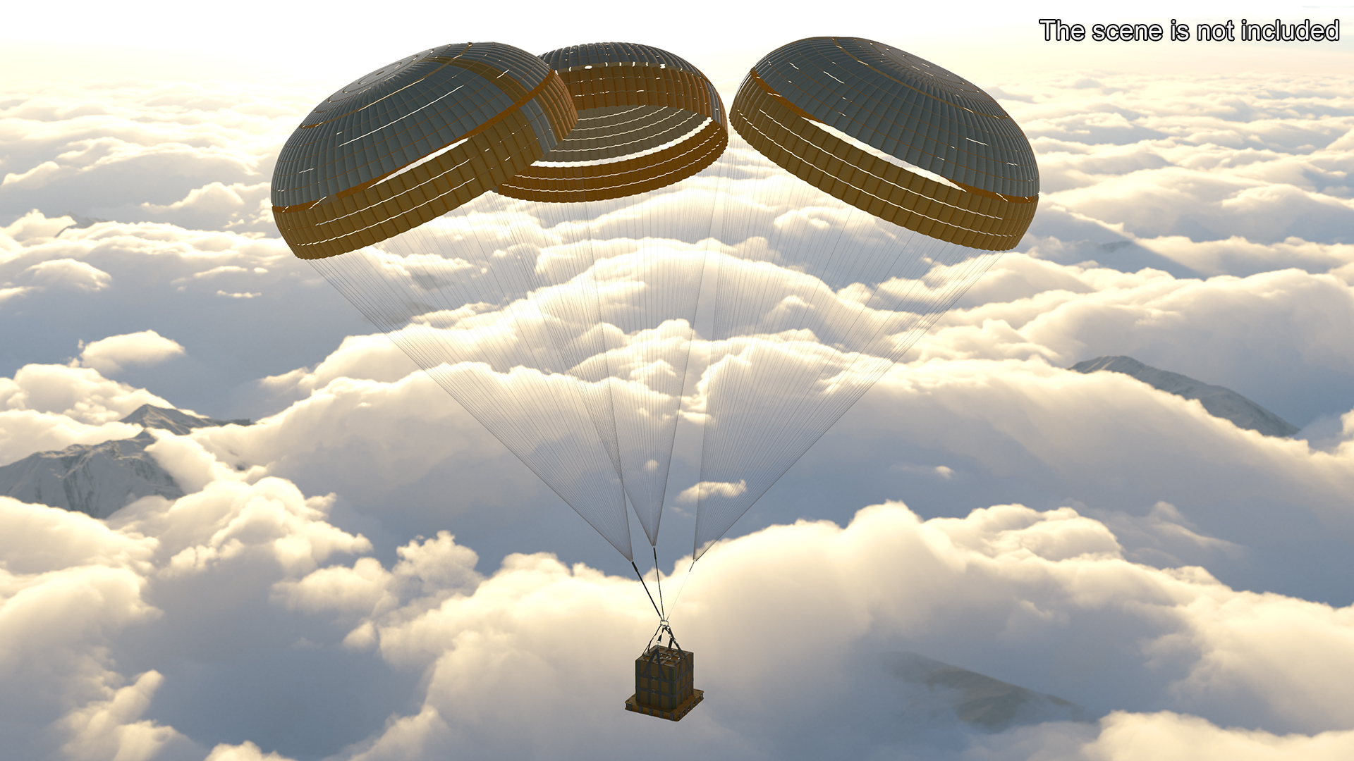 3D Subscale Parachute Triple with Cargo Yellow model