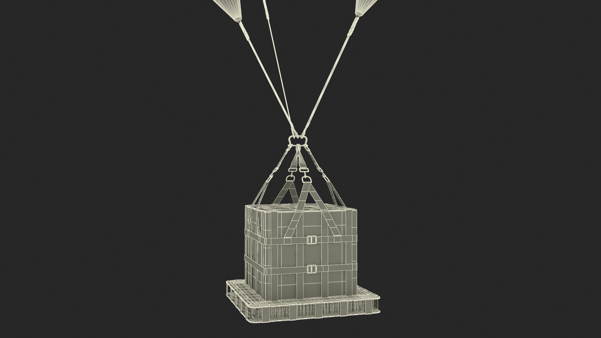 3D Subscale Parachute Triple with Cargo Yellow model