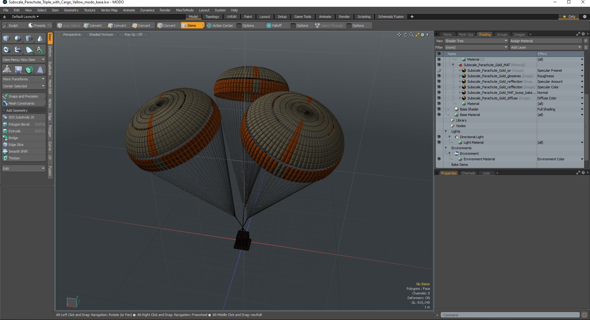 3D Subscale Parachute Triple with Cargo Yellow model