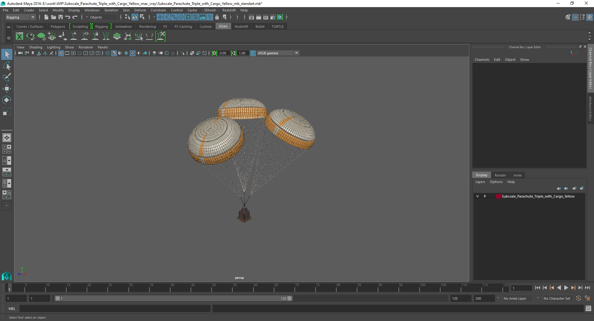 3D Subscale Parachute Triple with Cargo Yellow model