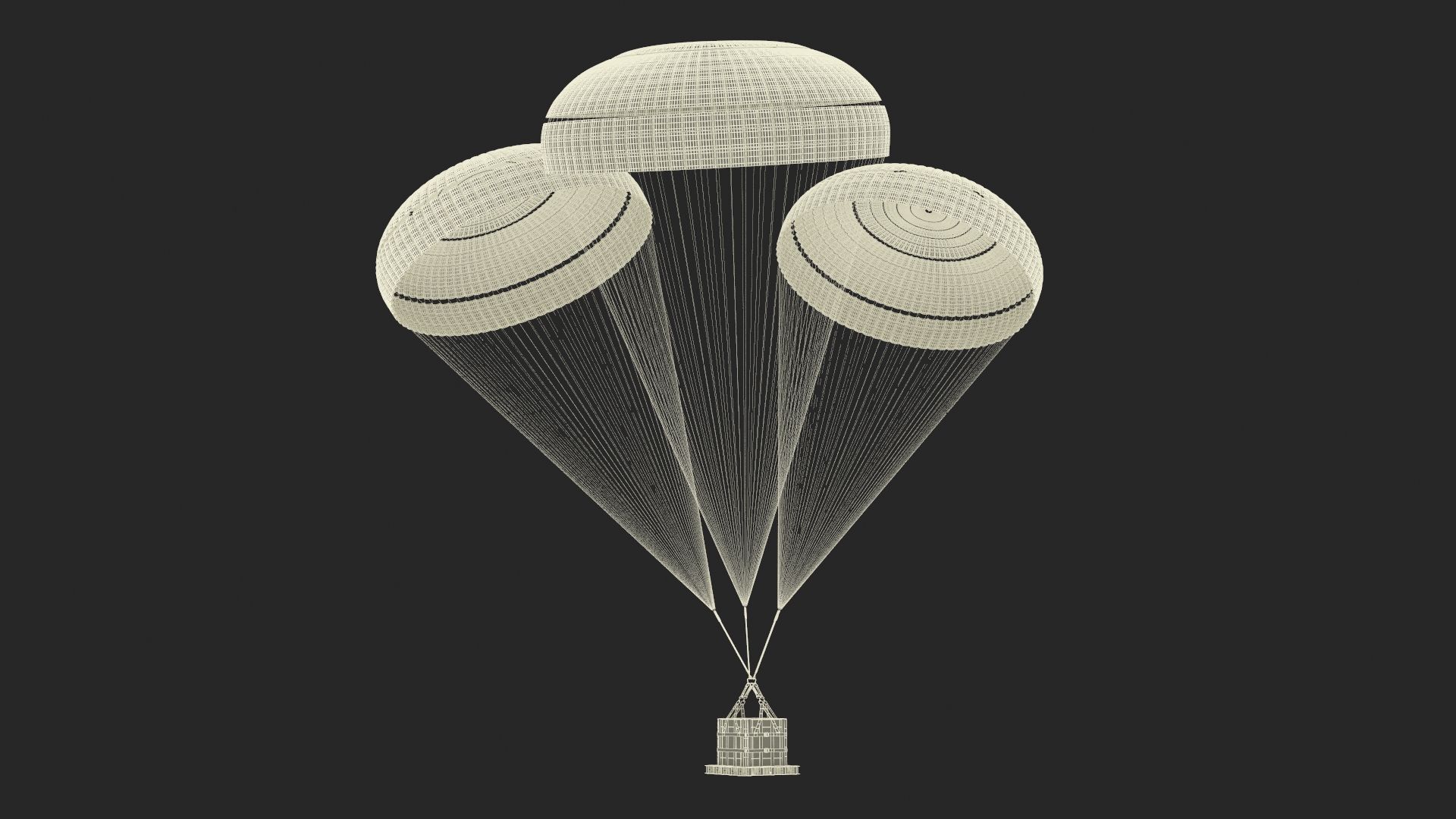 3D Subscale Parachute Triple with Cargo Yellow model
