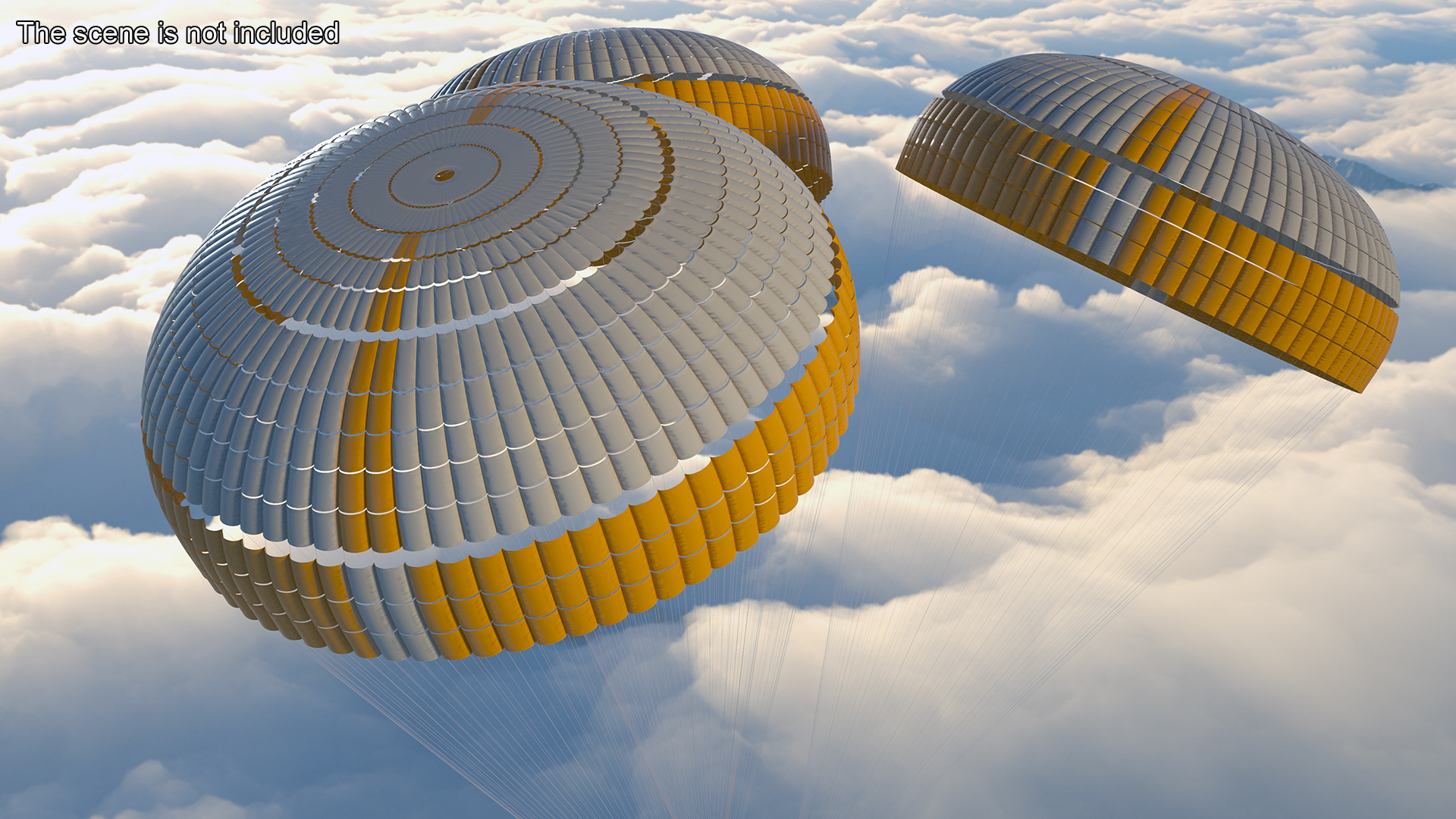 3D Subscale Parachute Triple with Cargo Yellow model