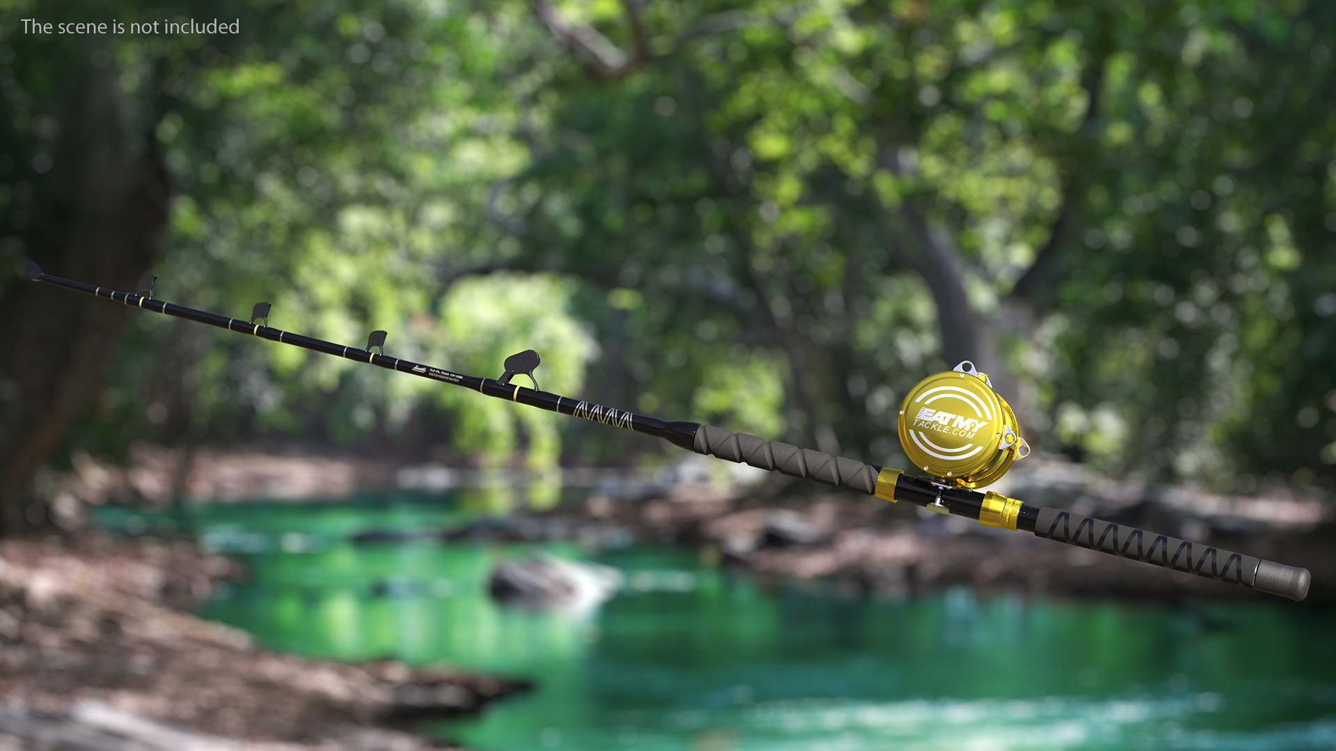 3D model EatMyTackle 80 Wide 2Speed Fishing Reel Bue Marlin Tournament Rod