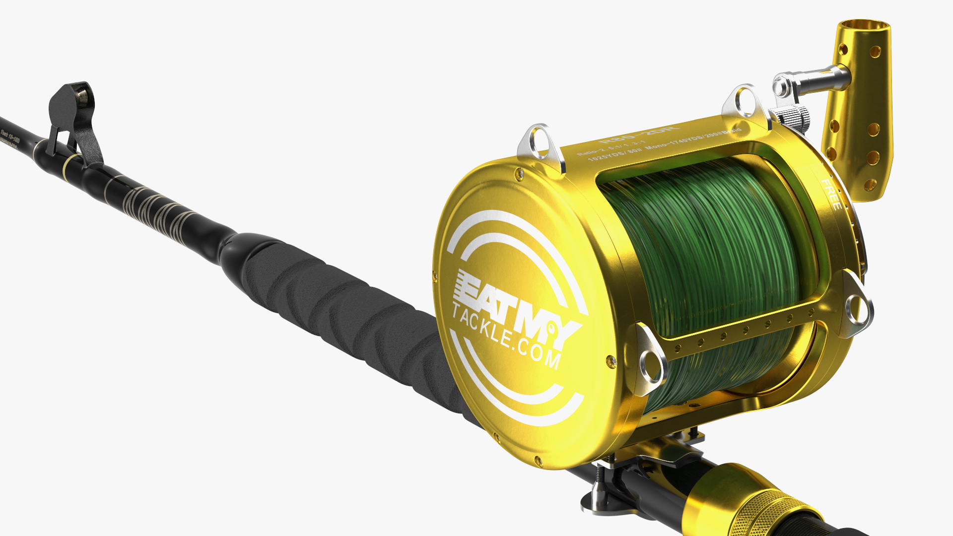 3D model EatMyTackle 80 Wide 2Speed Fishing Reel Bue Marlin Tournament Rod