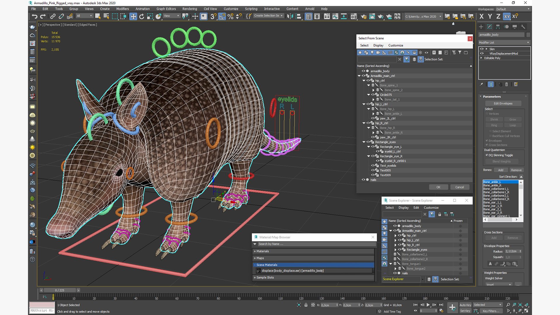 3D model Armadillo Pink Rigged for Cinema 4D