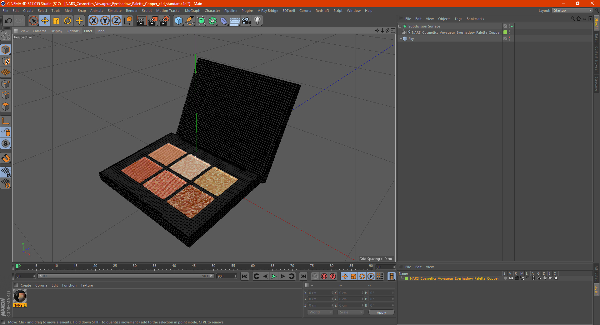 3D NARS Cosmetics Voyageur Eyeshadow Palette Copper model