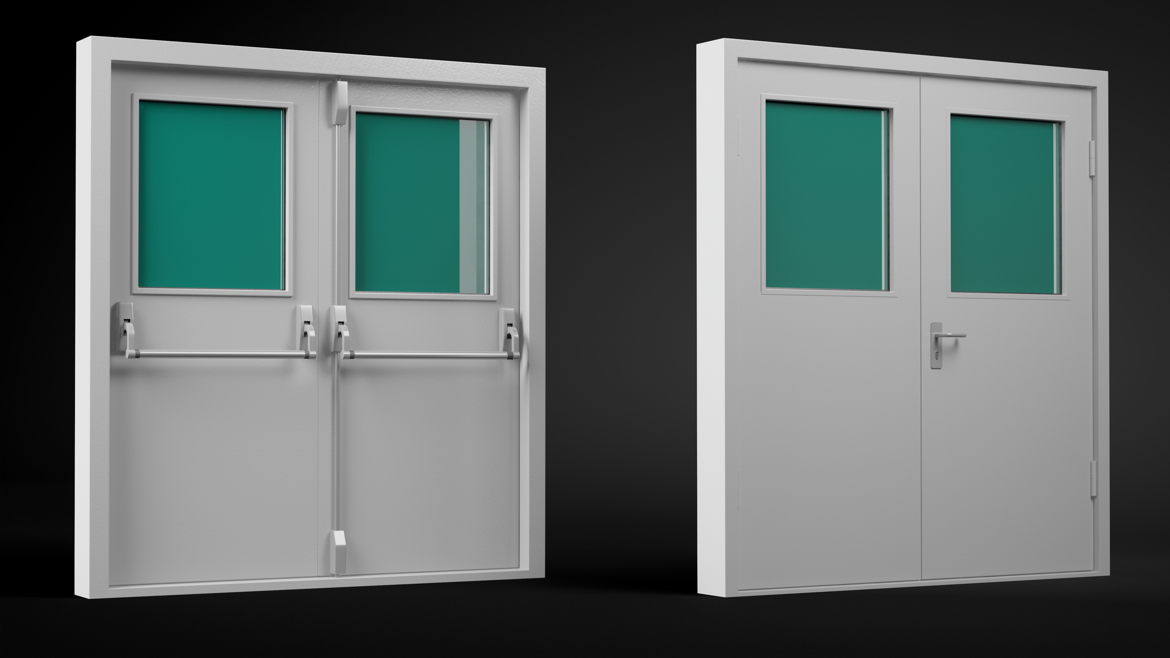 3D model Grey Fire Exit Doors with Panic Bar