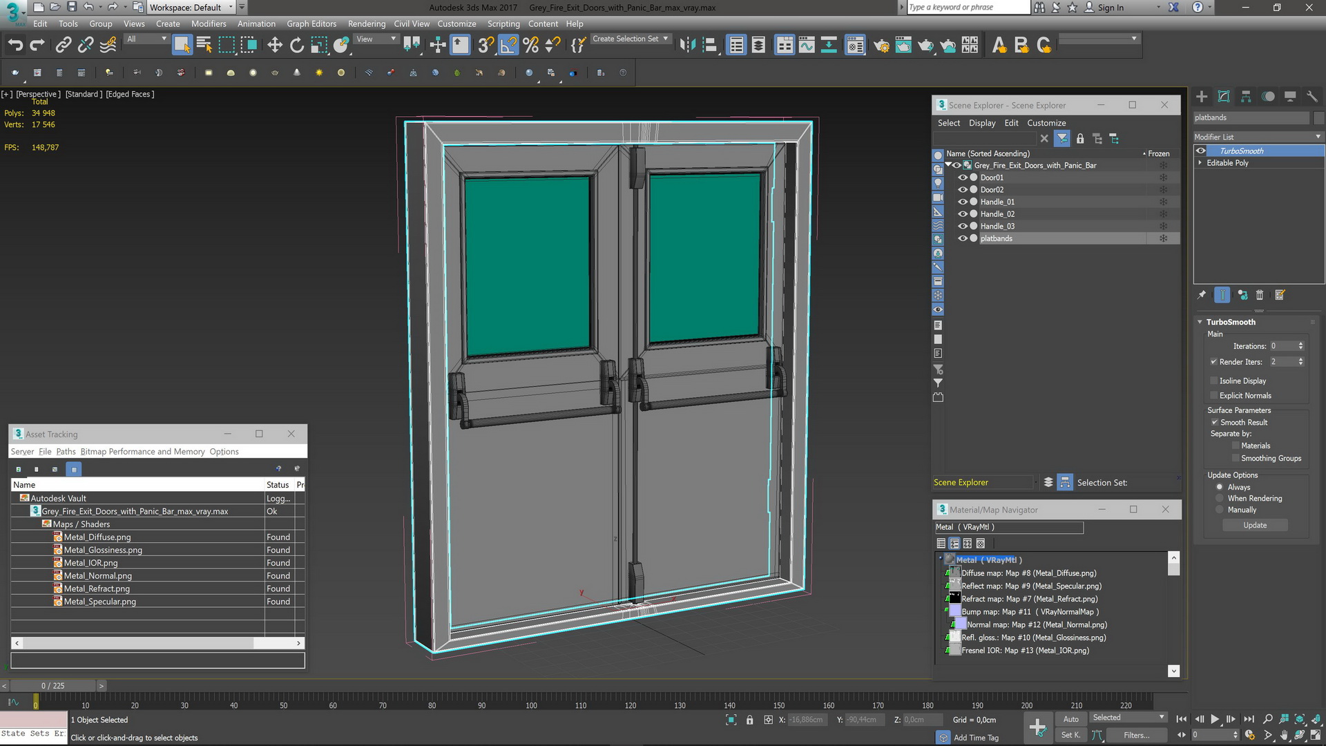 3D model Grey Fire Exit Doors with Panic Bar