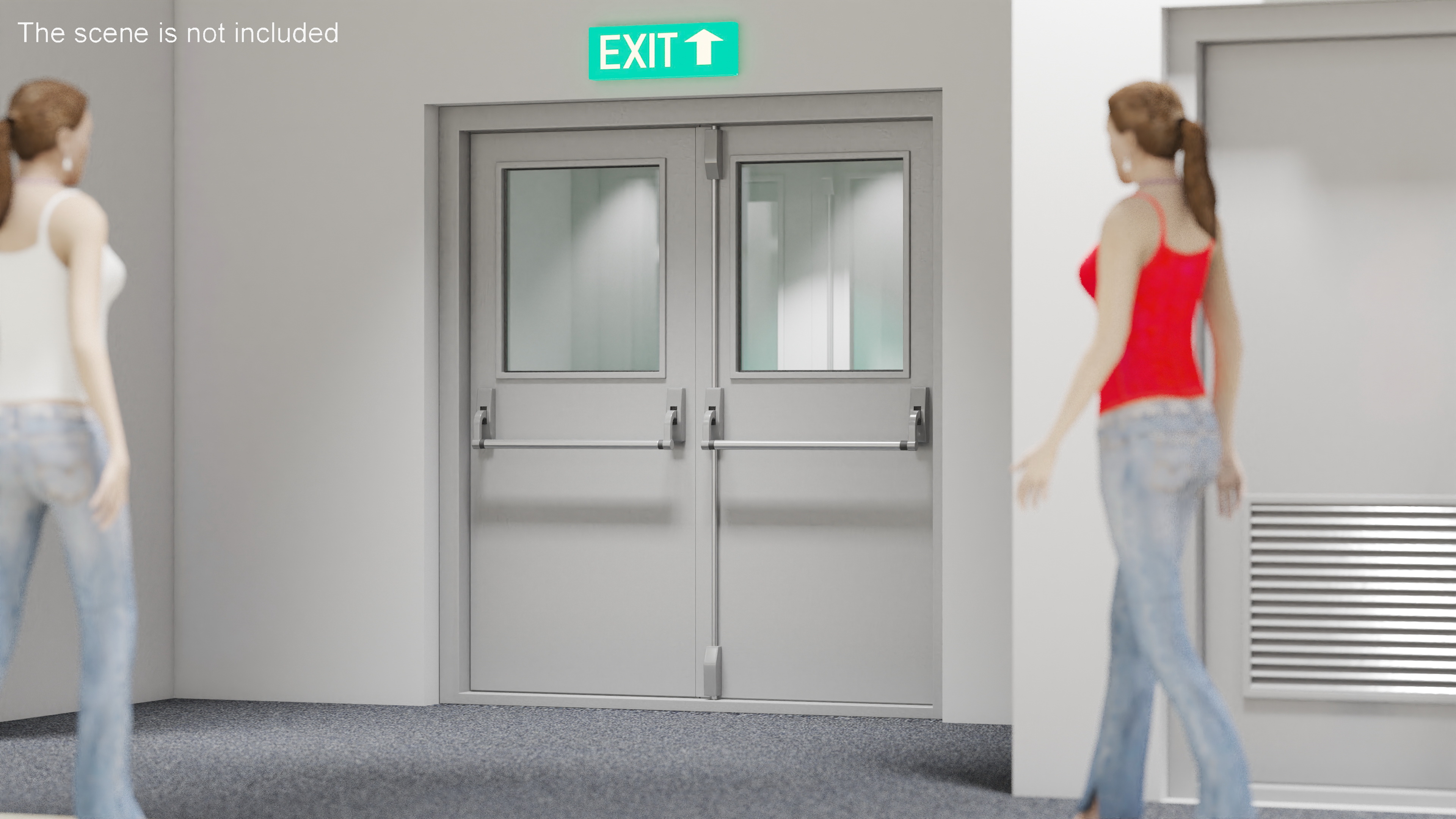 3D model Grey Fire Exit Doors with Panic Bar