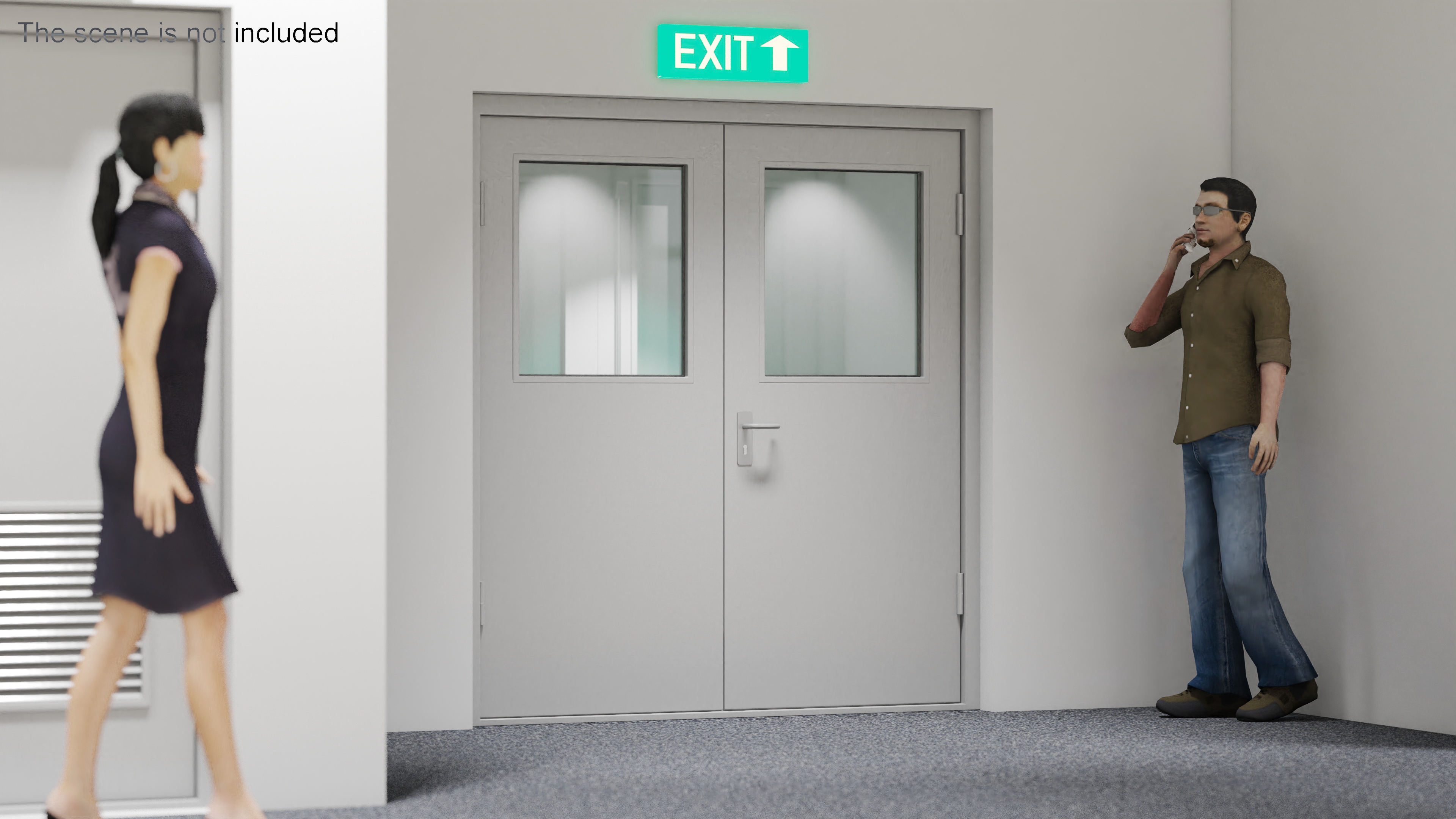 3D model Grey Fire Exit Doors with Panic Bar