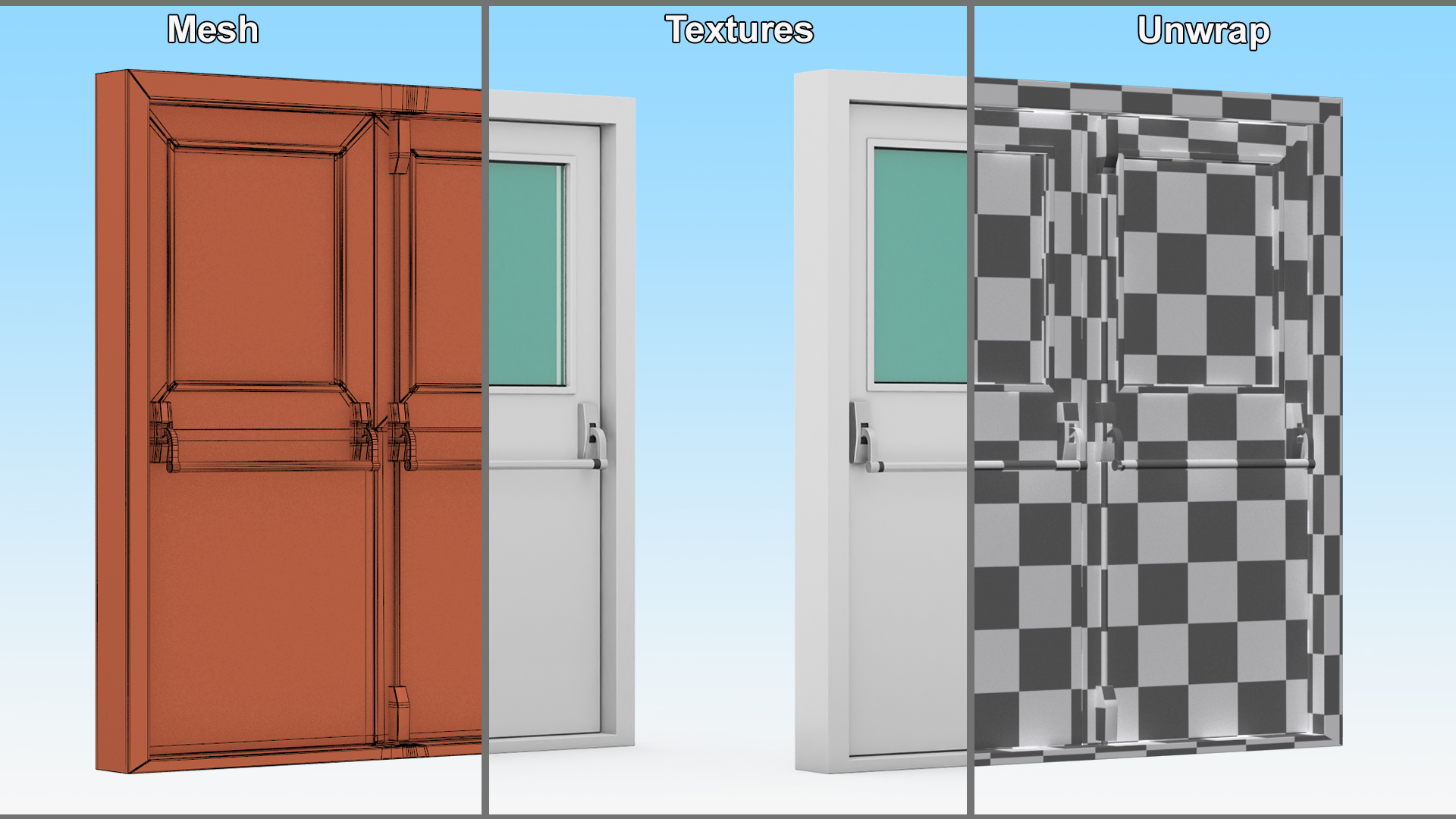 3D model Grey Fire Exit Doors with Panic Bar