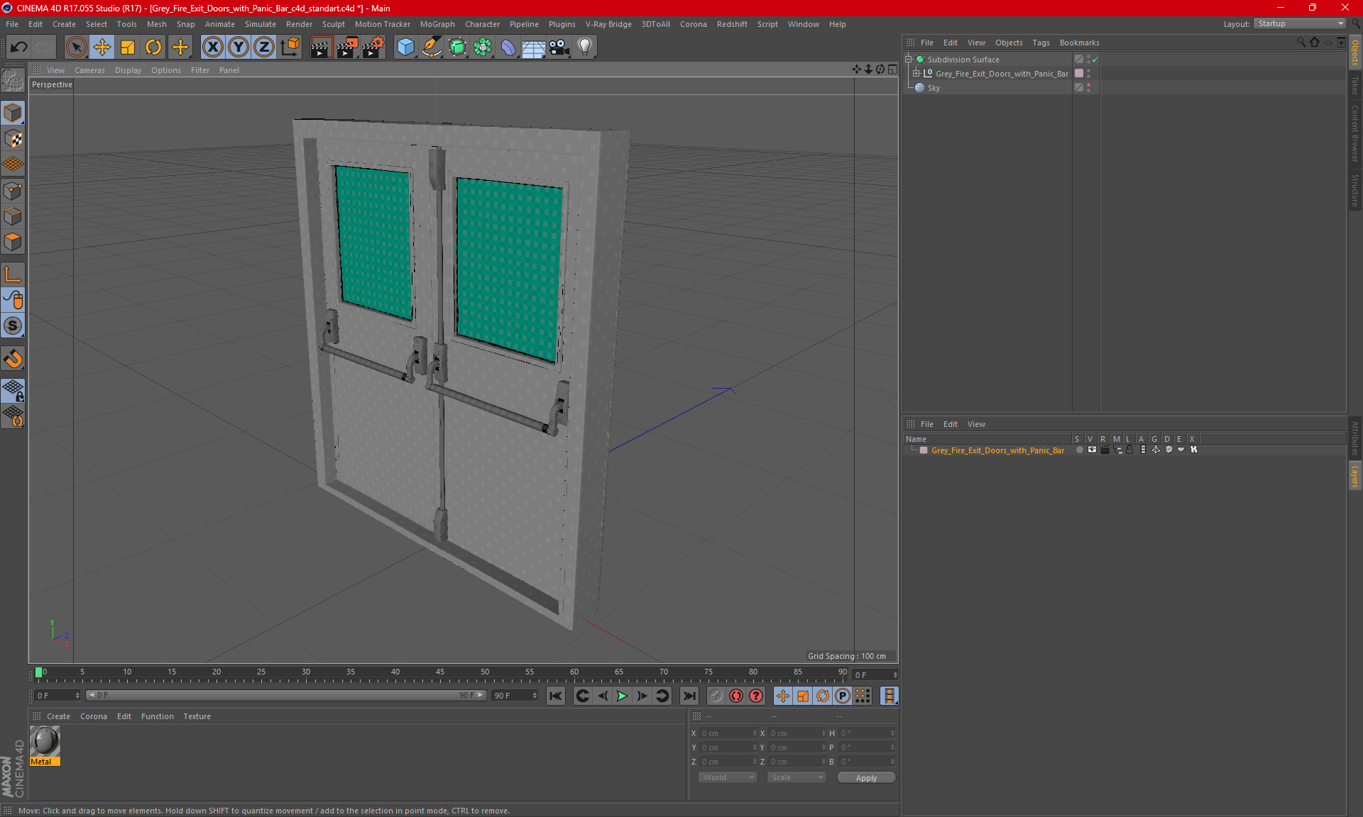 3D model Grey Fire Exit Doors with Panic Bar
