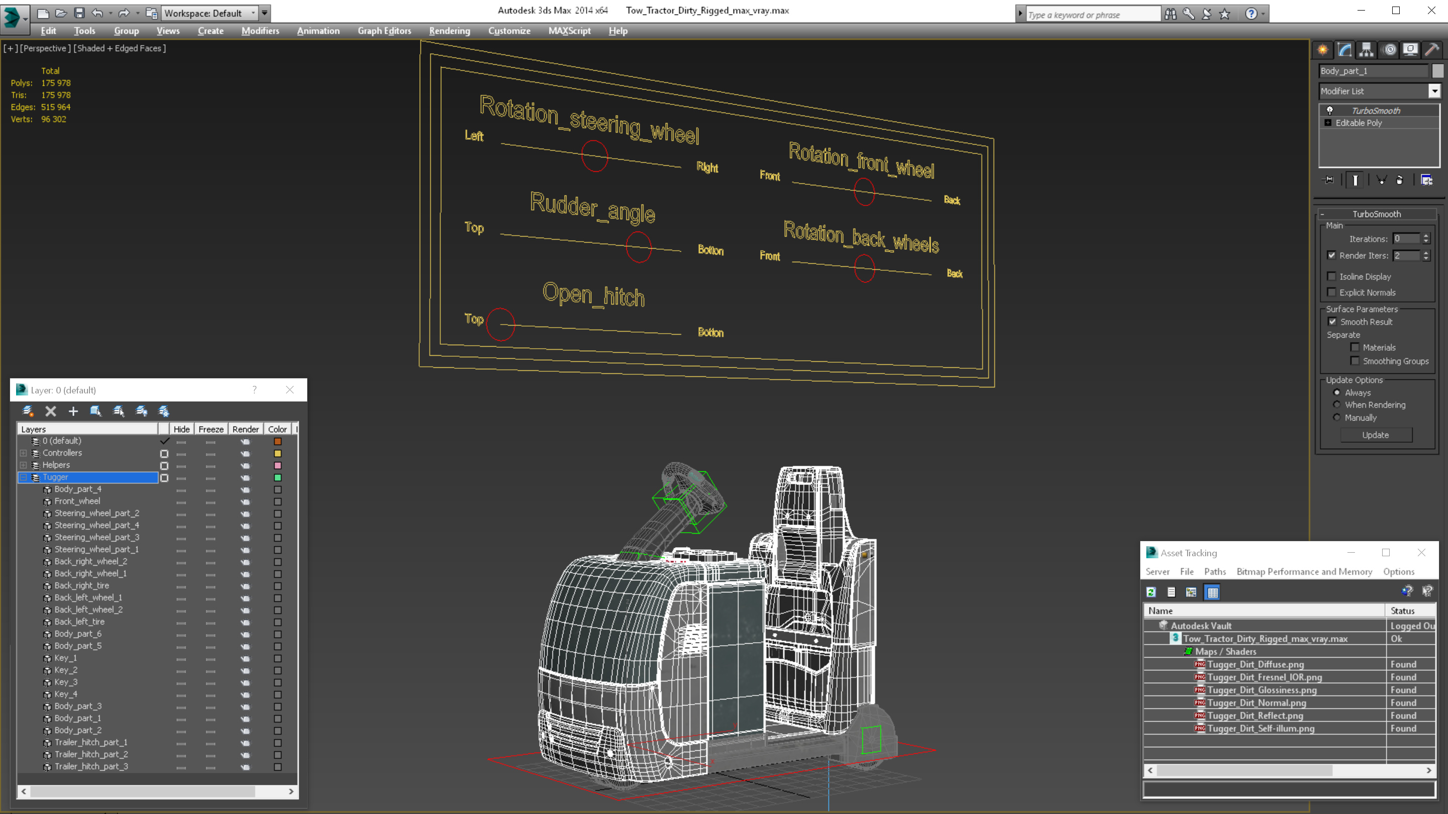 Tow Tractor Dirty Rigged 3D model