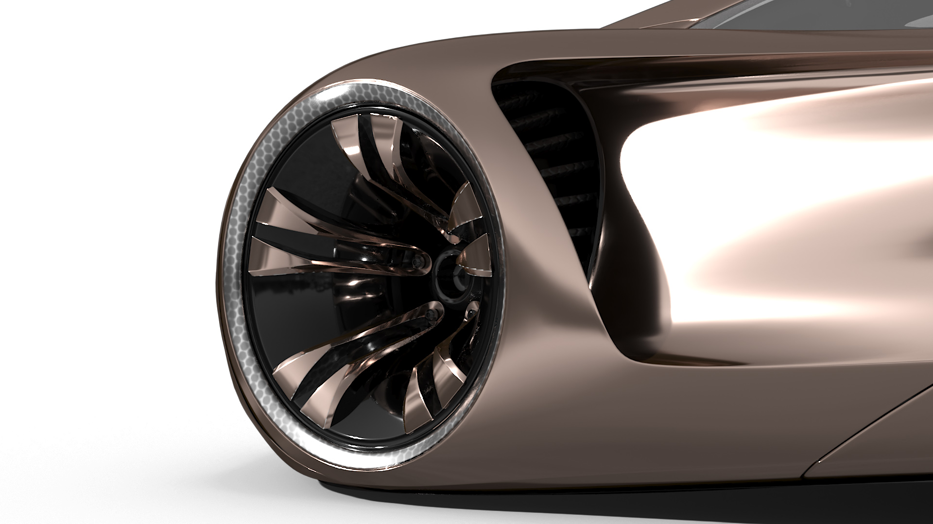 3D Futuristic Concept Car Design Petra Gold Color Rigged model