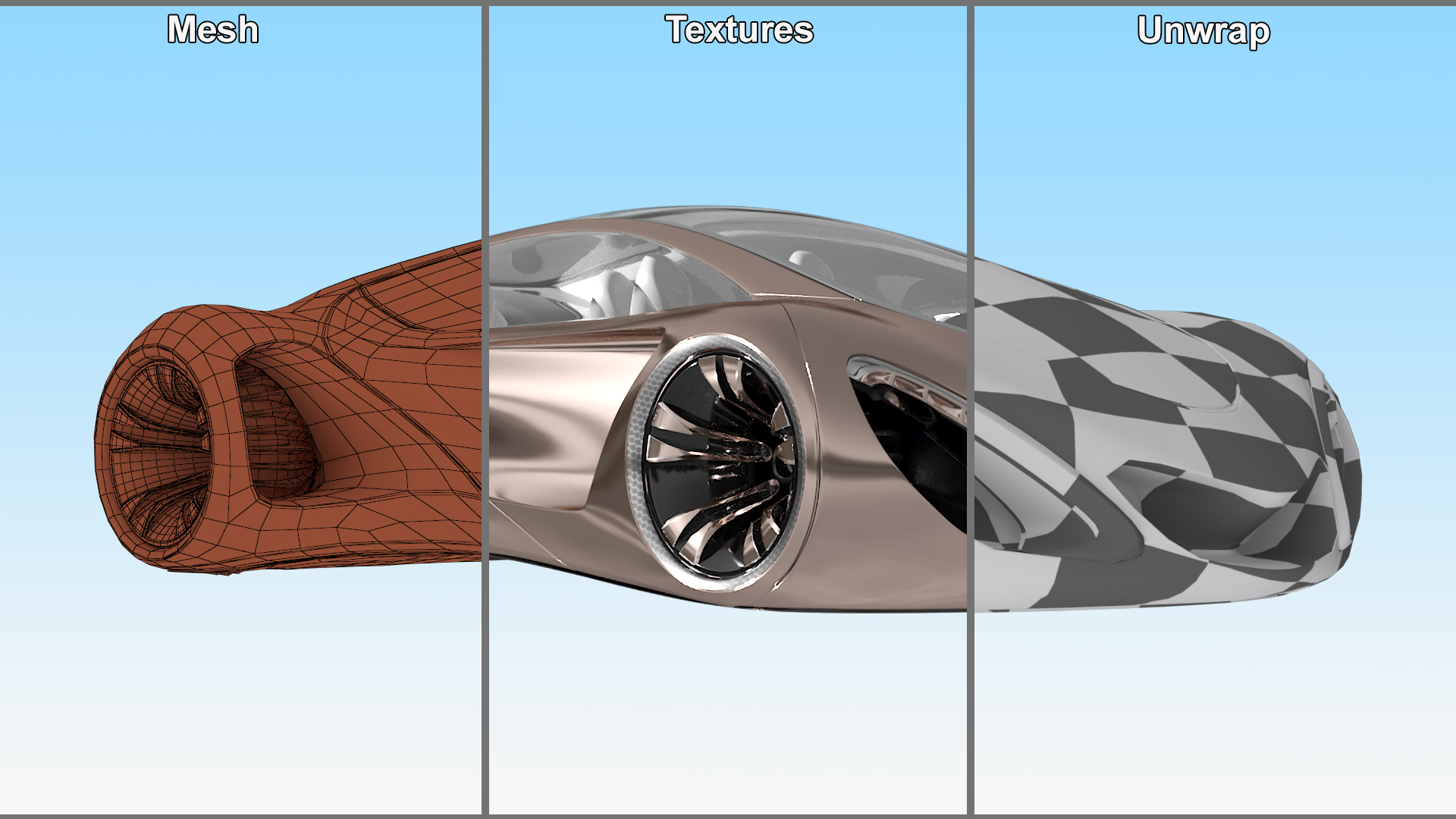 3D Futuristic Concept Car Design Petra Gold Color Rigged model