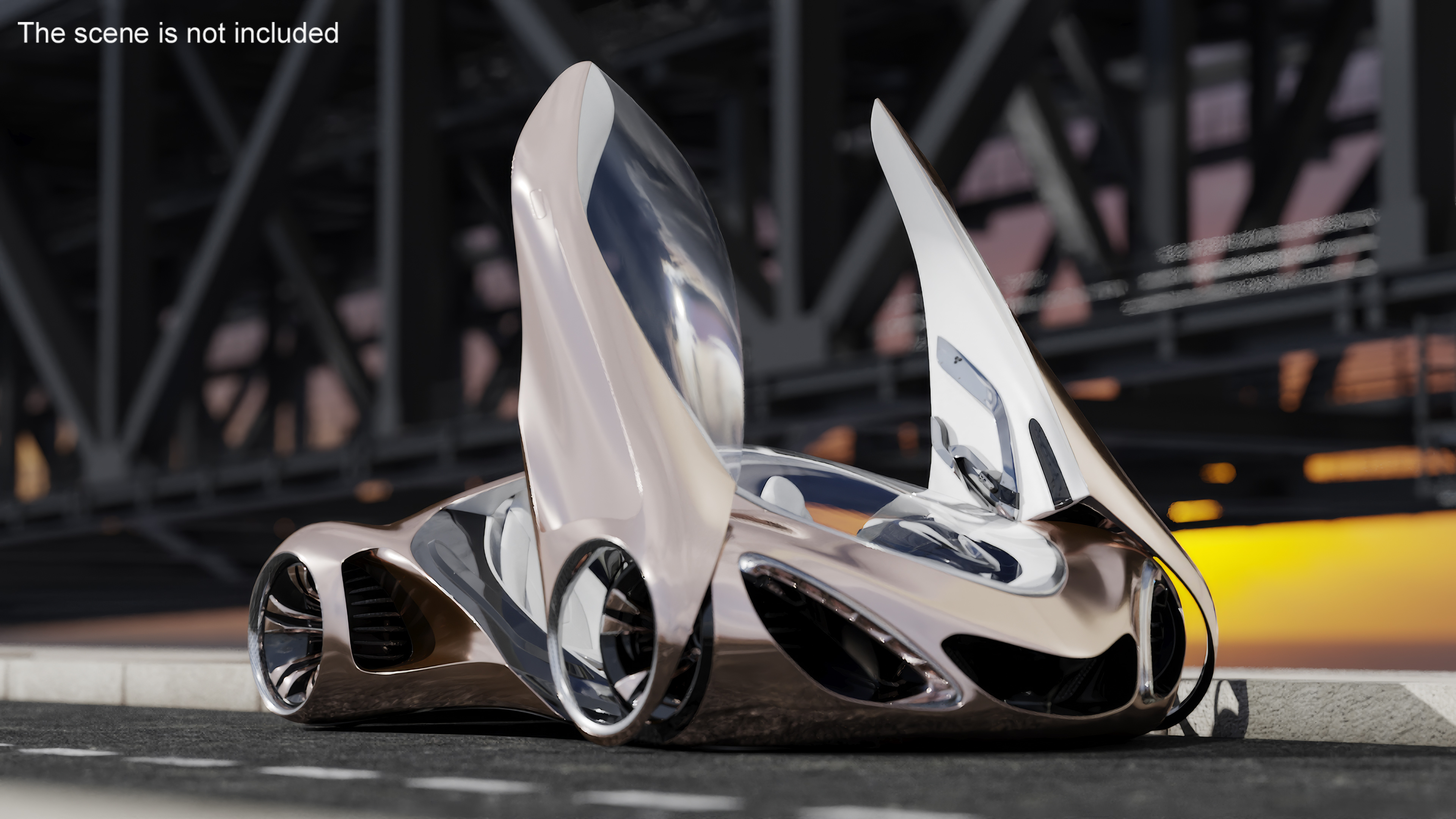 3D Futuristic Concept Car Design Petra Gold Color Rigged model