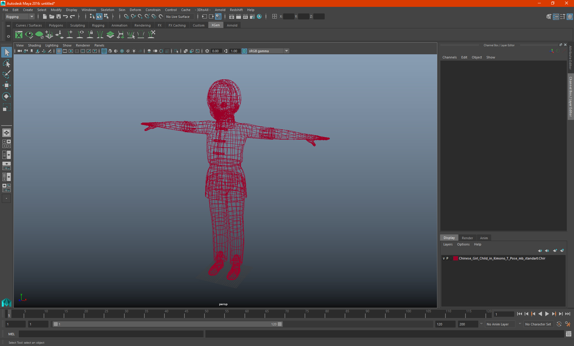 3D model Chinese Girl Child in Kimono T-Pose