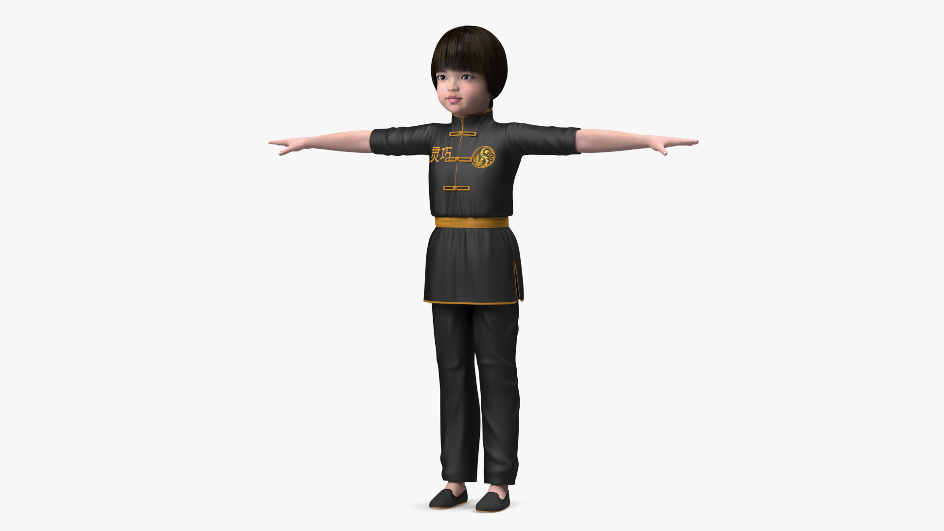 3D model Chinese Girl Child in Kimono T-Pose