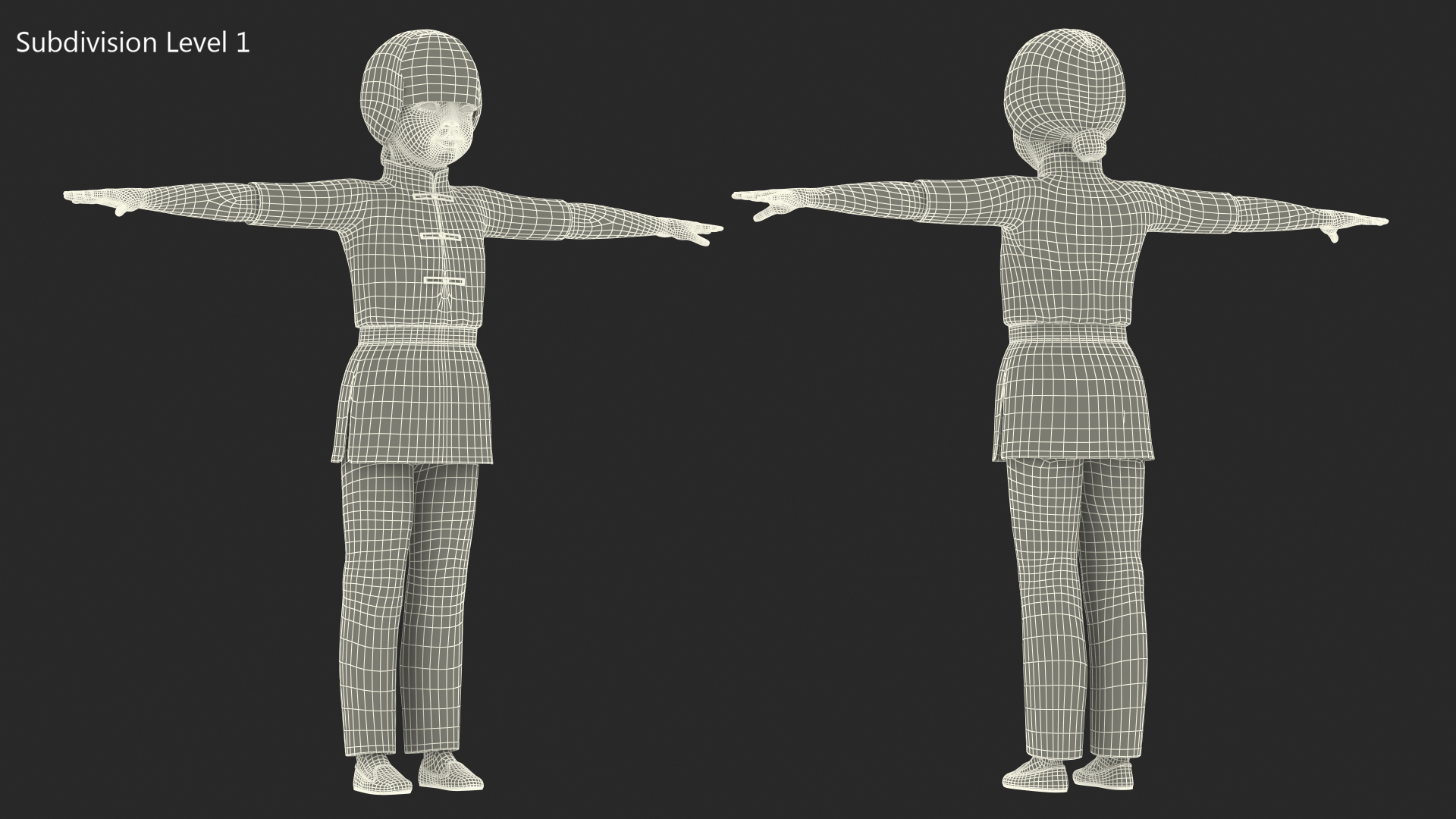 3D model Chinese Girl Child in Kimono T-Pose