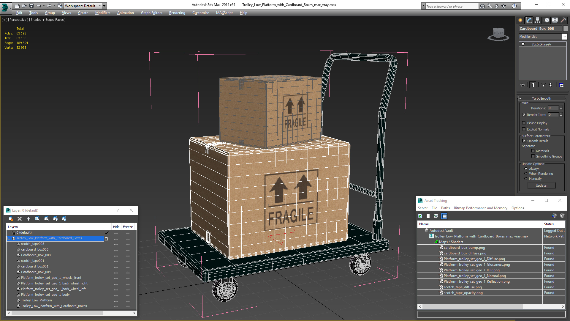 3D Trolley Low Platform with Cardboard Boxes