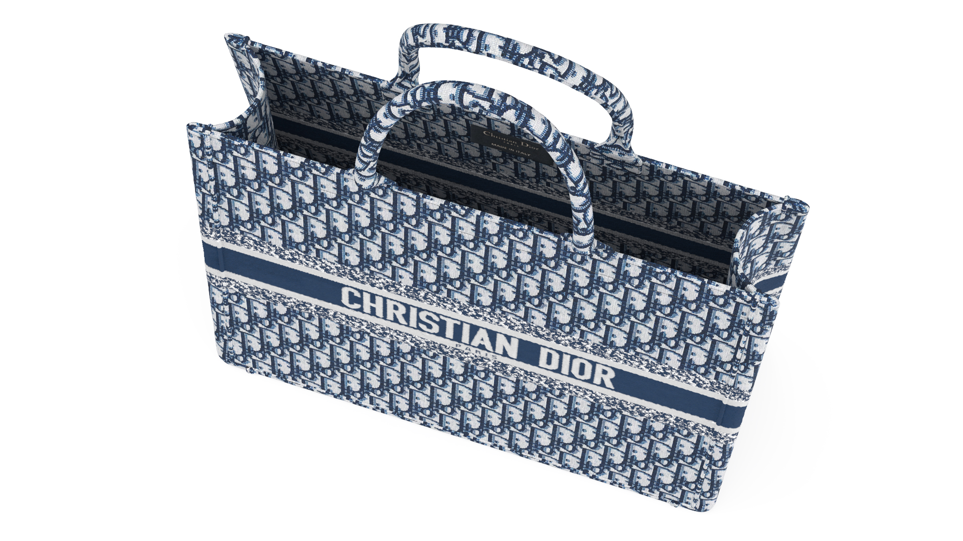 Dior Embroidery Book Tote Bag Navy Blue 3D model