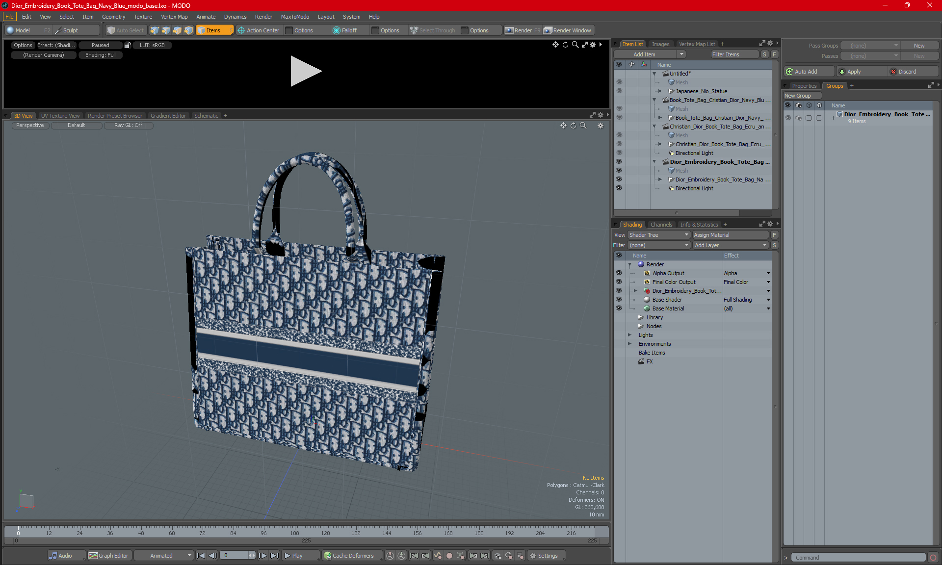 Dior Embroidery Book Tote Bag Navy Blue 3D model