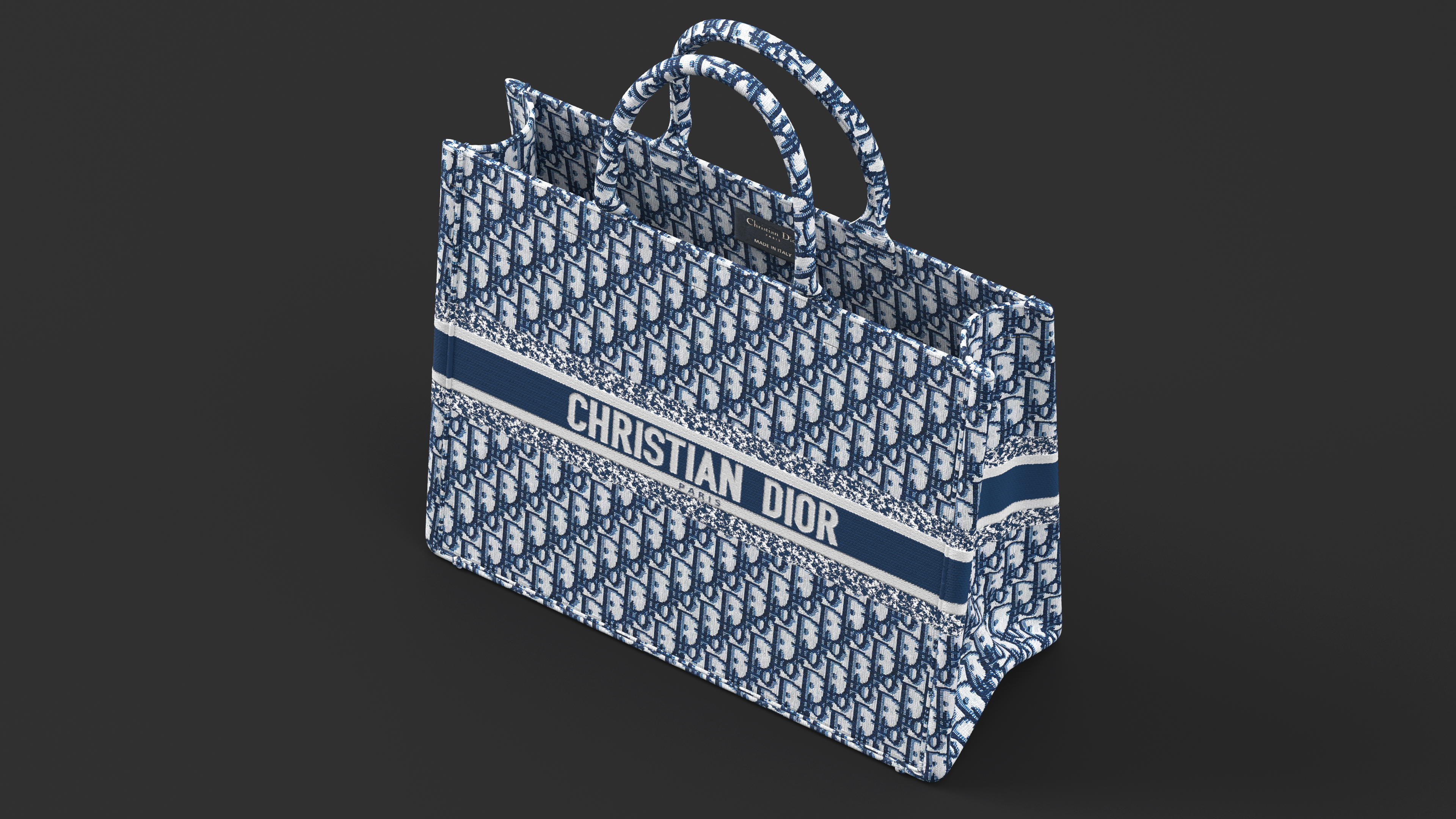 Dior Embroidery Book Tote Bag Navy Blue 3D model