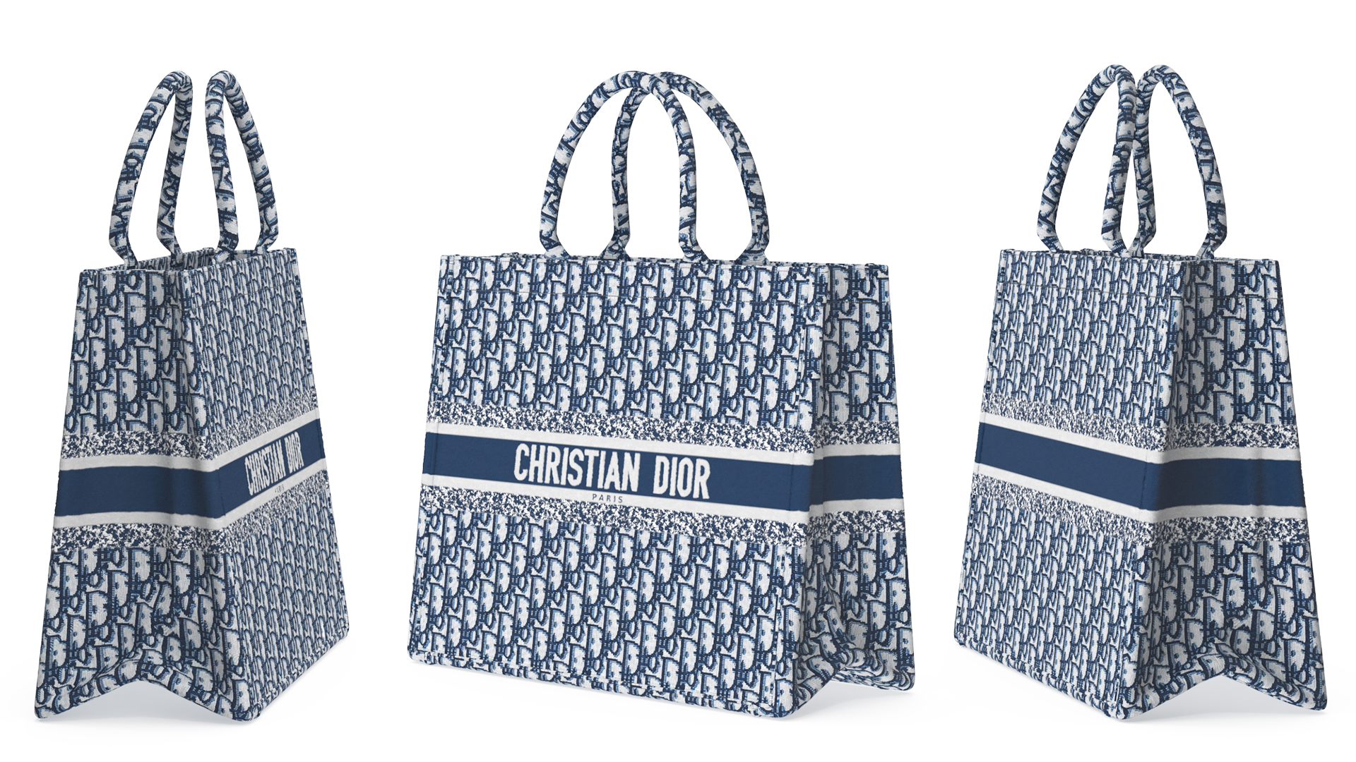 Dior Embroidery Book Tote Bag Navy Blue 3D model