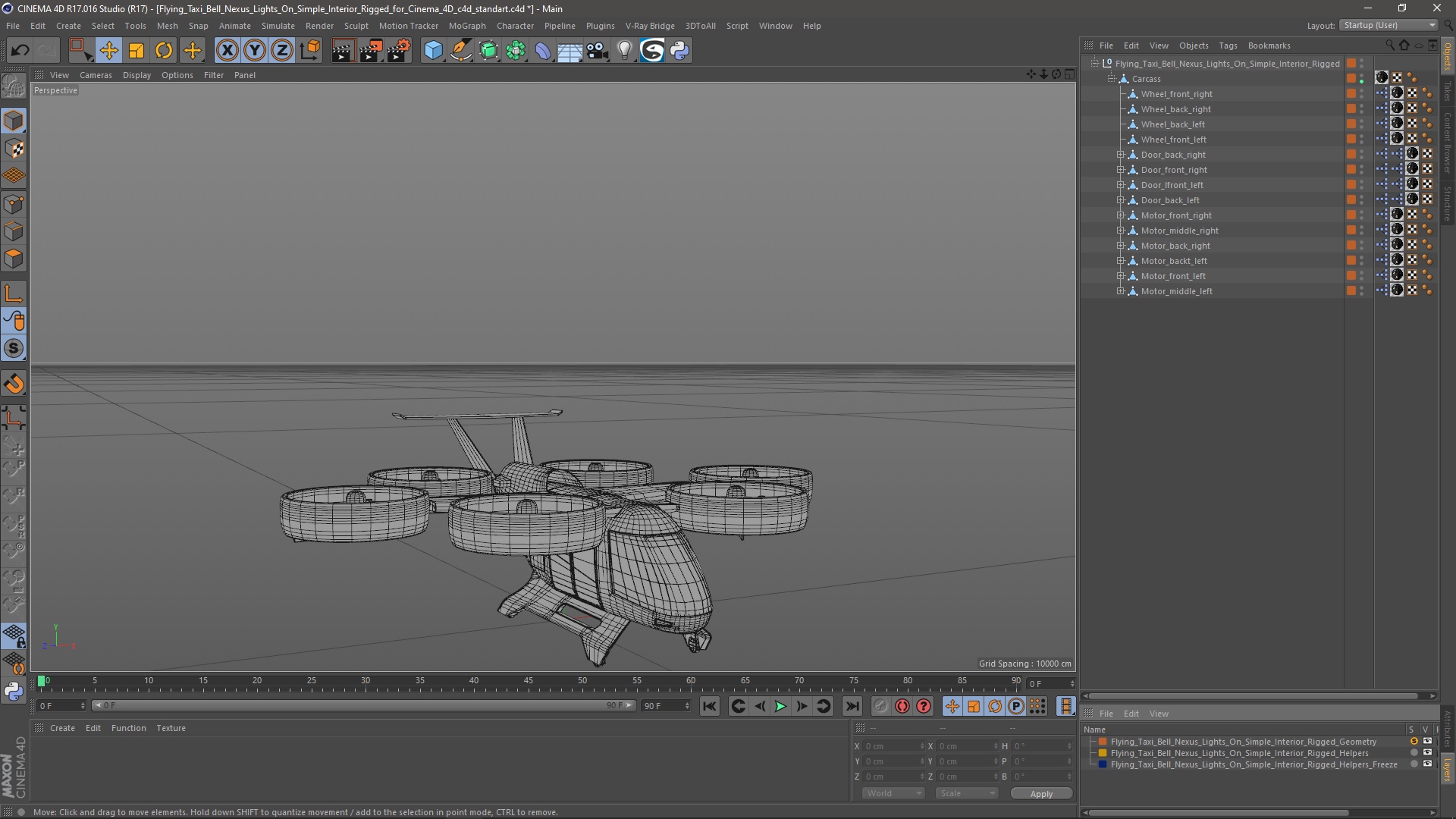 Flying Taxi Bell Nexus Lights On Simple Interior Rigged for Cinema 4D 3D model