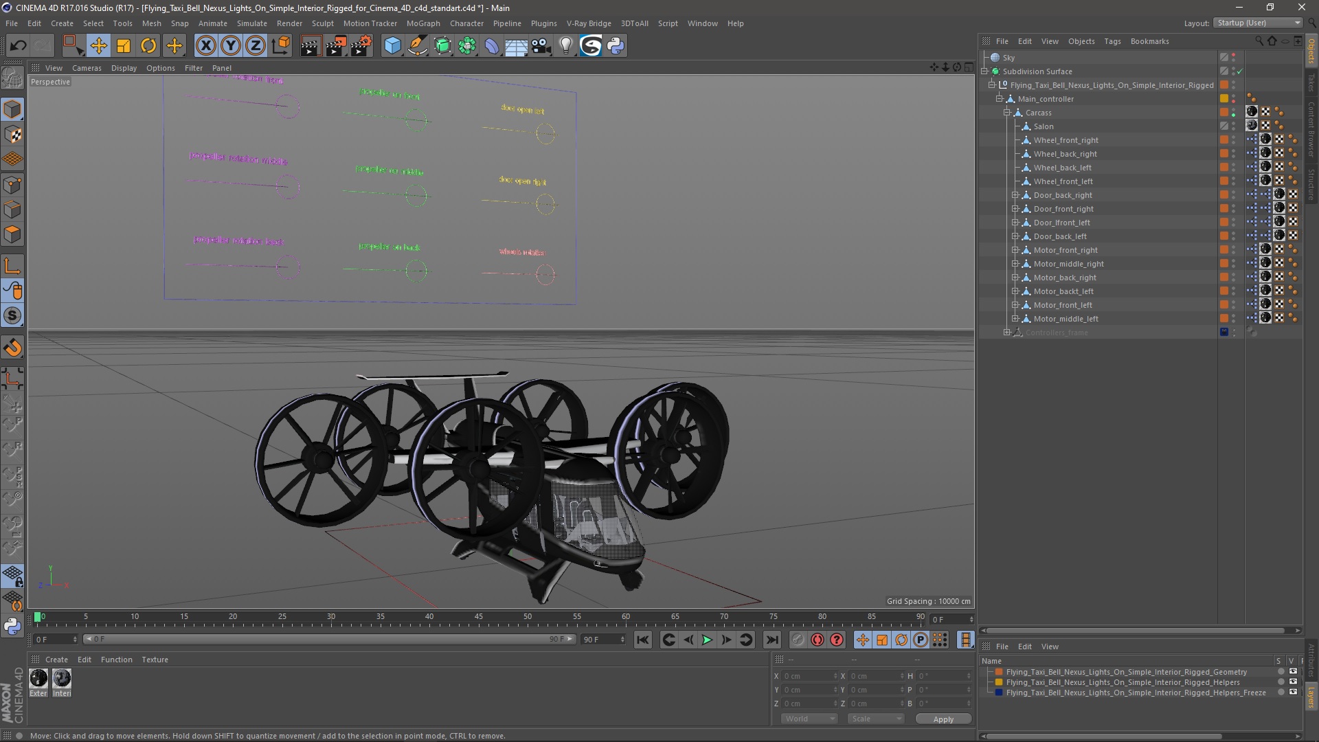 Flying Taxi Bell Nexus Lights On Simple Interior Rigged for Cinema 4D 3D model