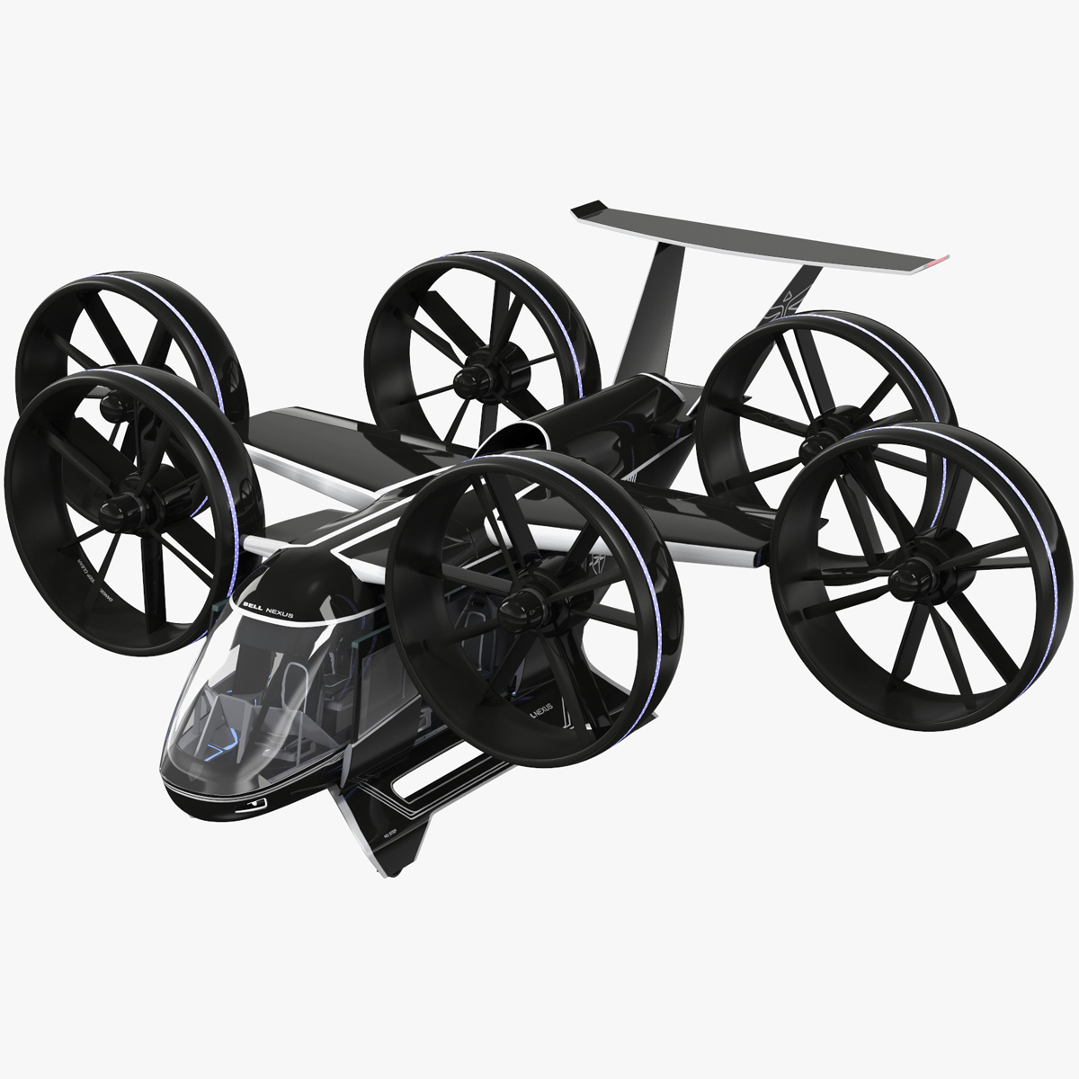 Flying Taxi Bell Nexus Lights On Simple Interior Rigged for Cinema 4D 3D model