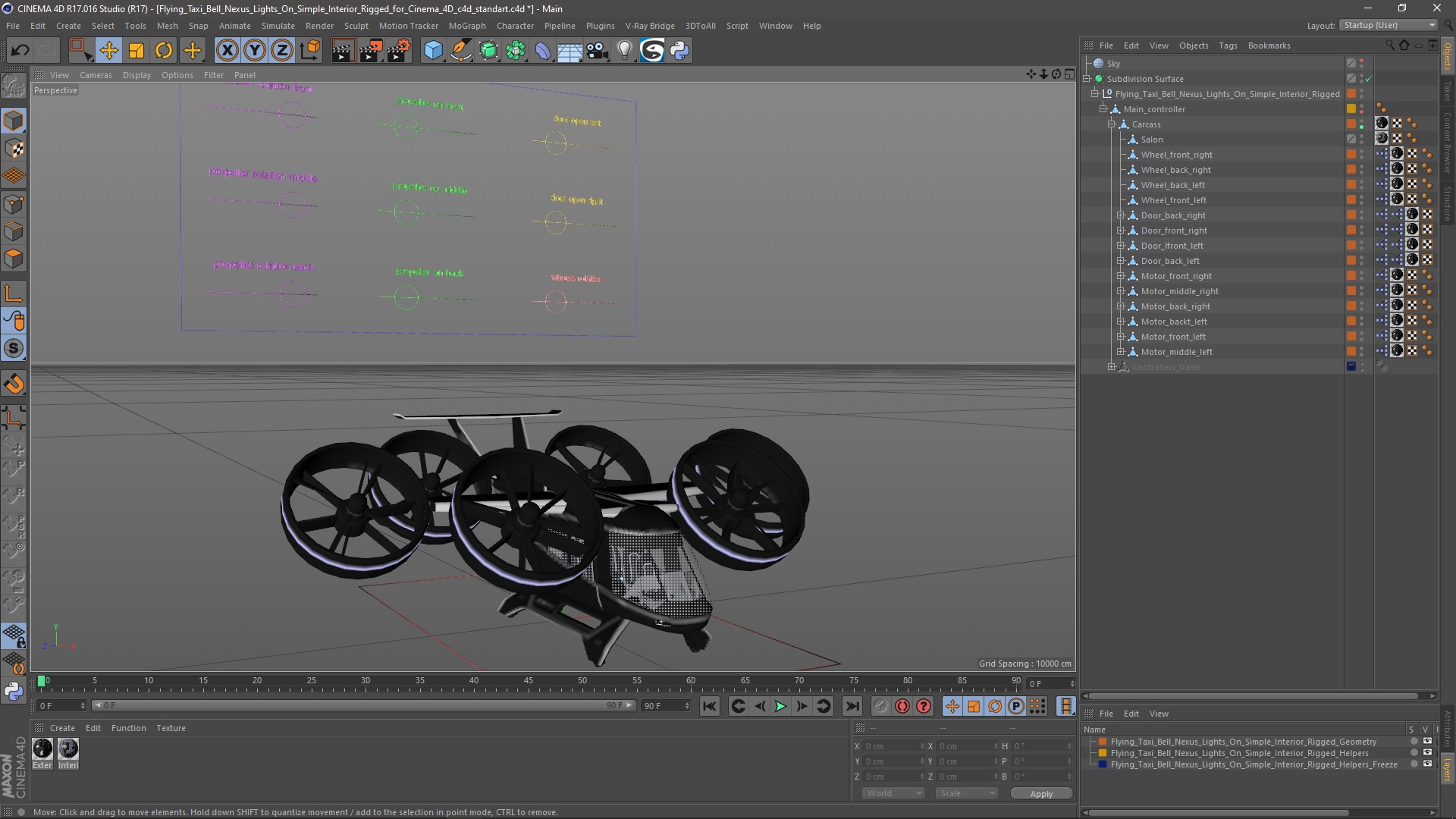 Flying Taxi Bell Nexus Lights On Simple Interior Rigged for Cinema 4D 3D model