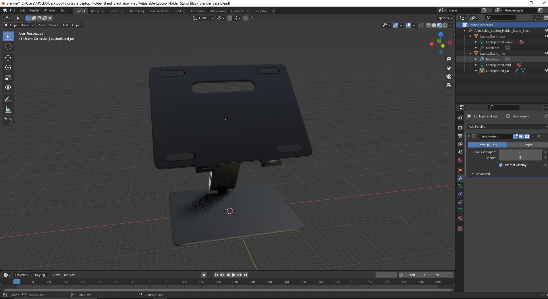 3D Adjustable Laptop Holder Stand Black