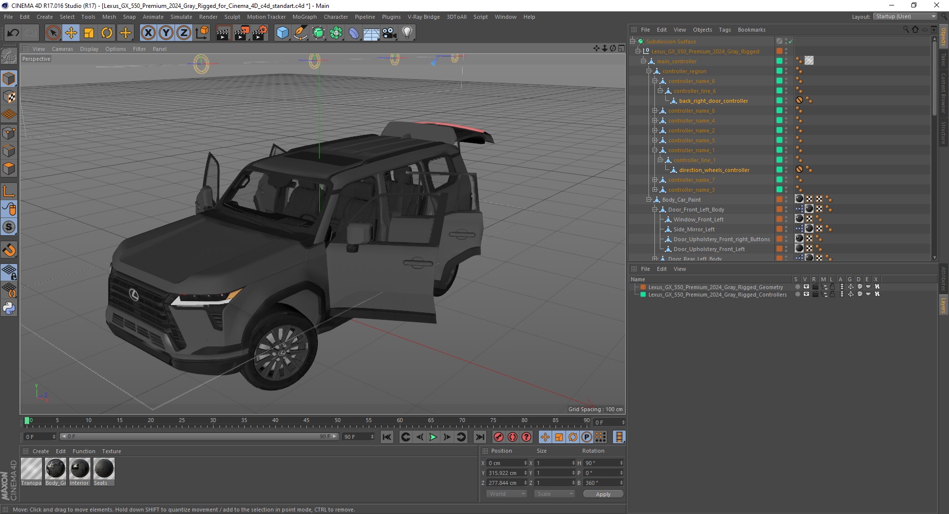 3D Lexus GX 550 Premium 2024 Gray Rigged for Cinema 4D