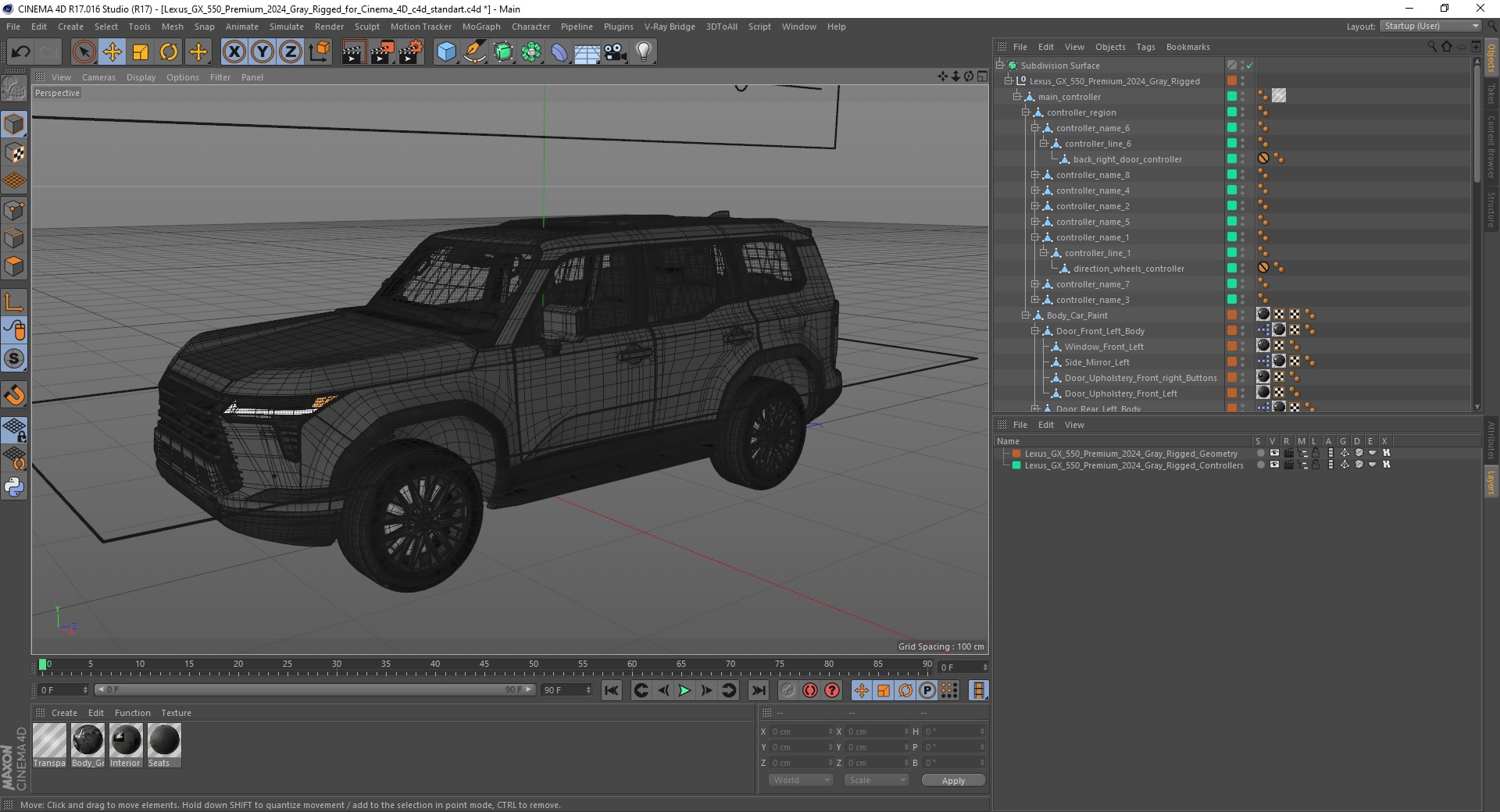 3D Lexus GX 550 Premium 2024 Gray Rigged for Cinema 4D