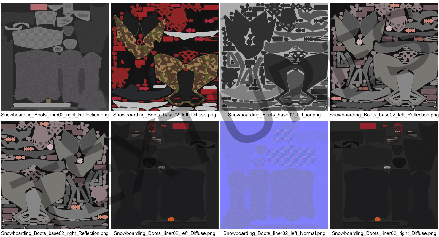 3D model Snowboarding Boots Camo Forest