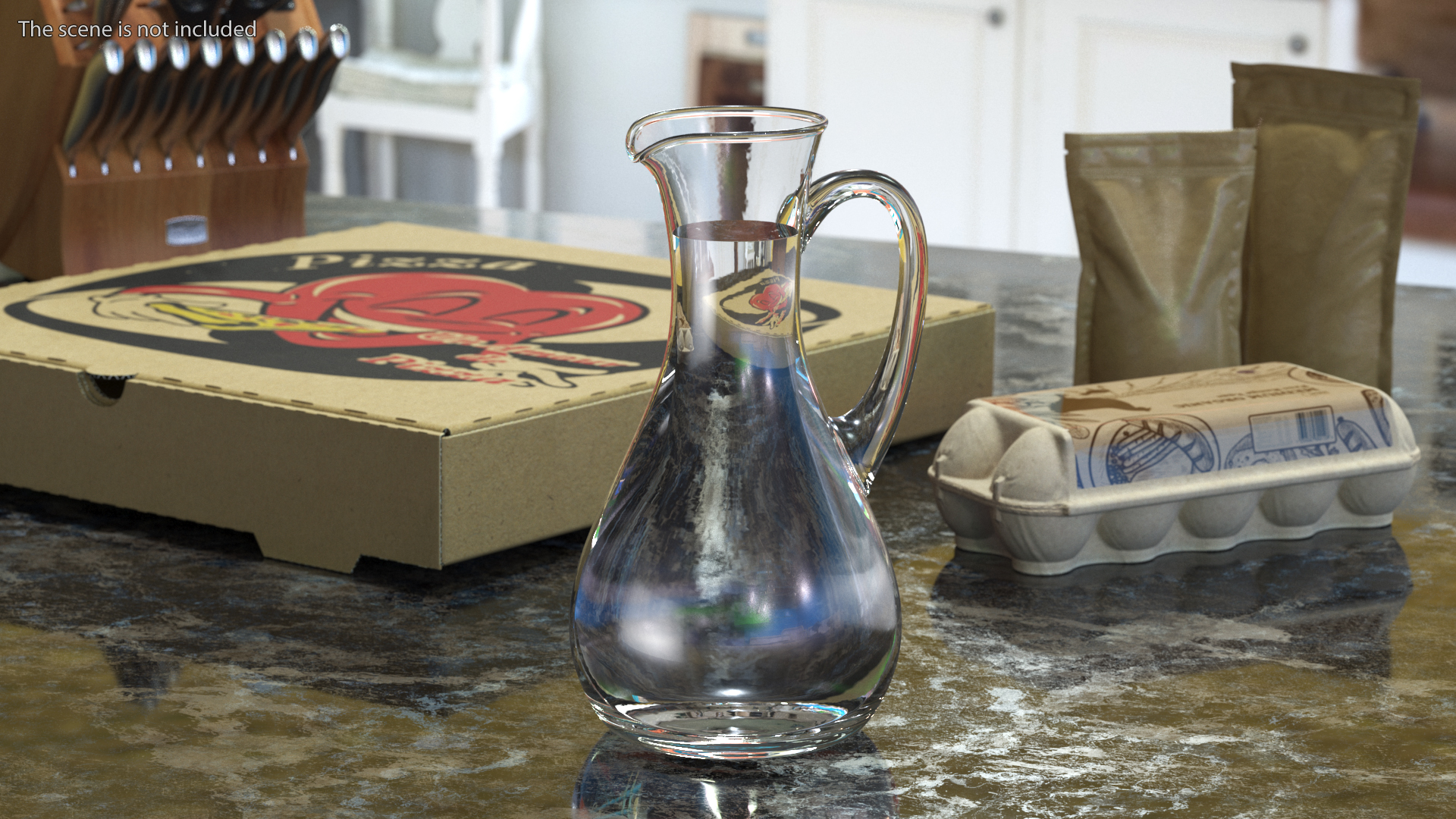 Glass Jug Narrow Neck With Water 3D