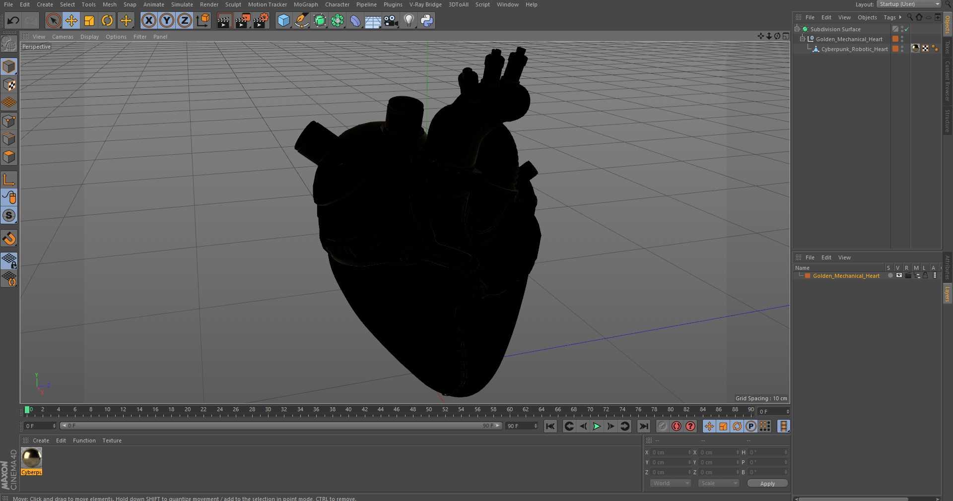 3D Golden Mechanical Heart model