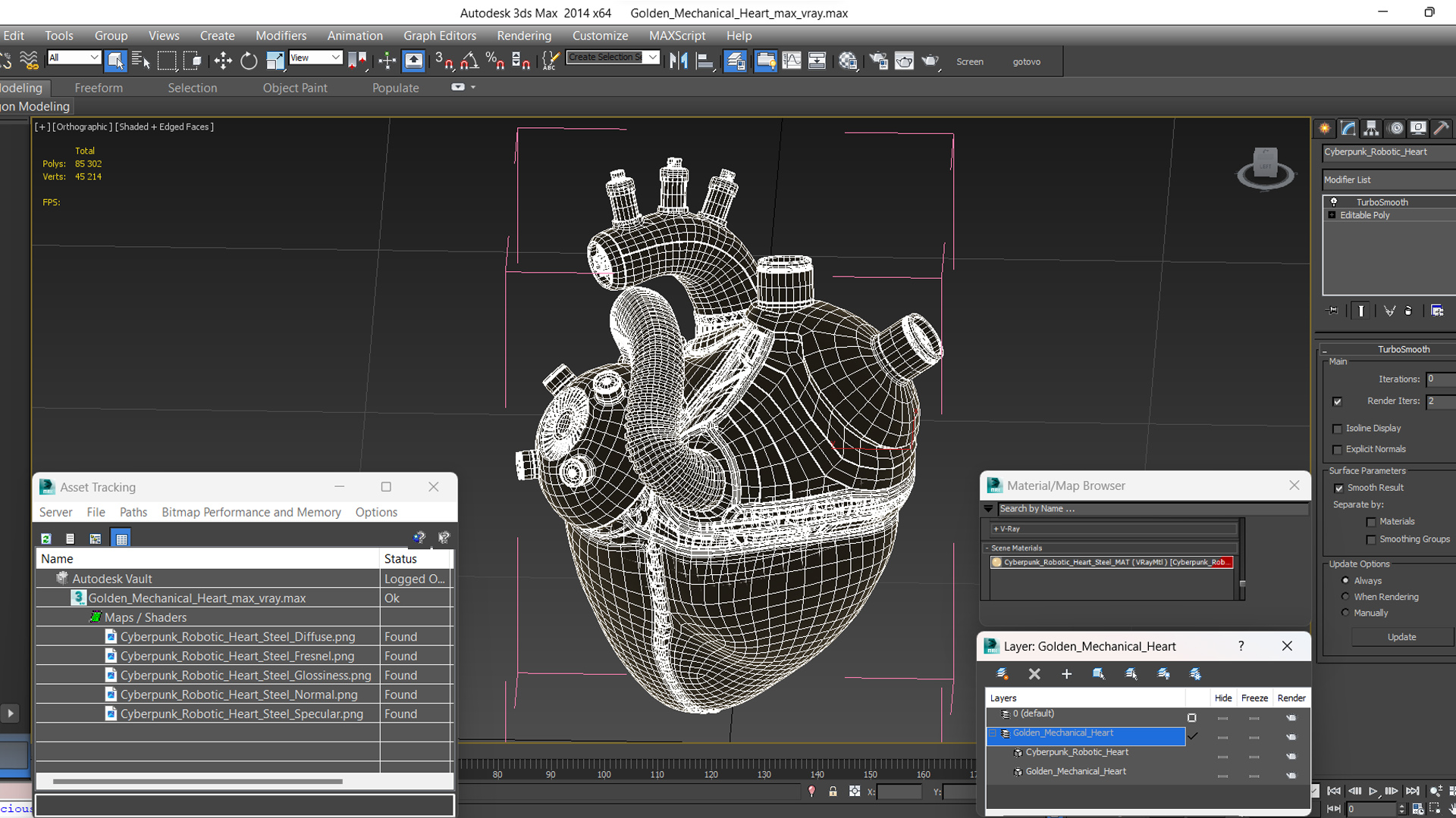 3D Golden Mechanical Heart model