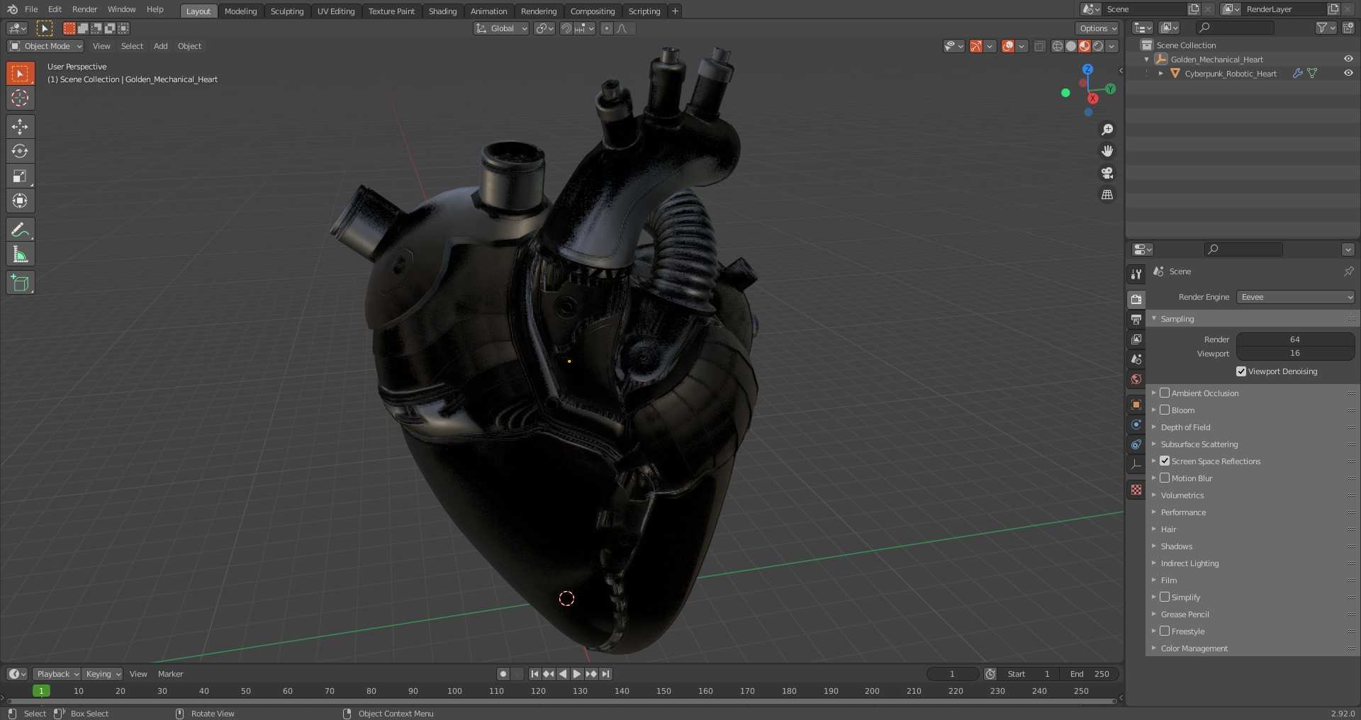 3D Golden Mechanical Heart model
