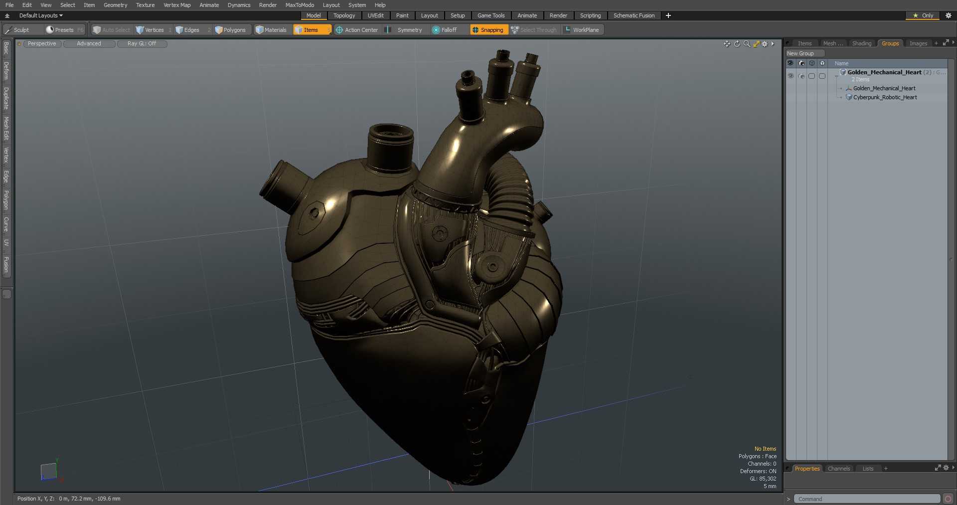 3D Golden Mechanical Heart model