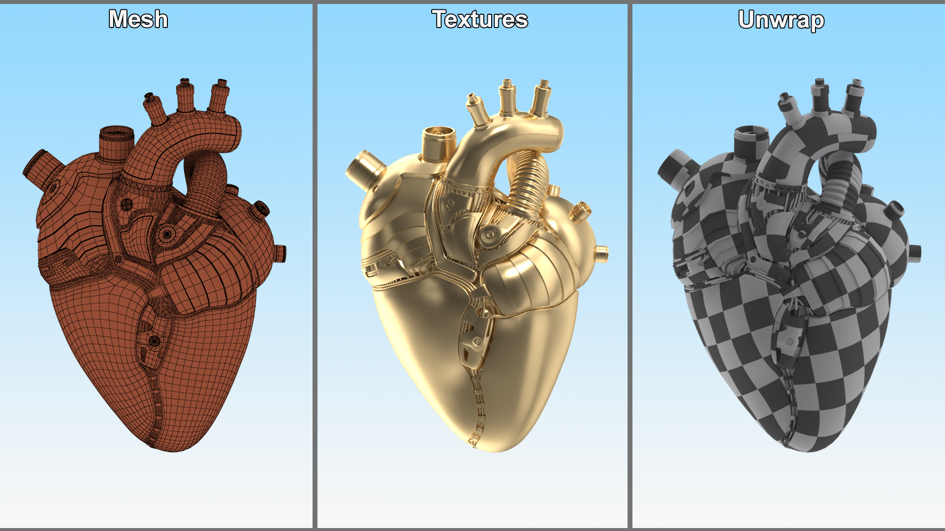 3D Golden Mechanical Heart model