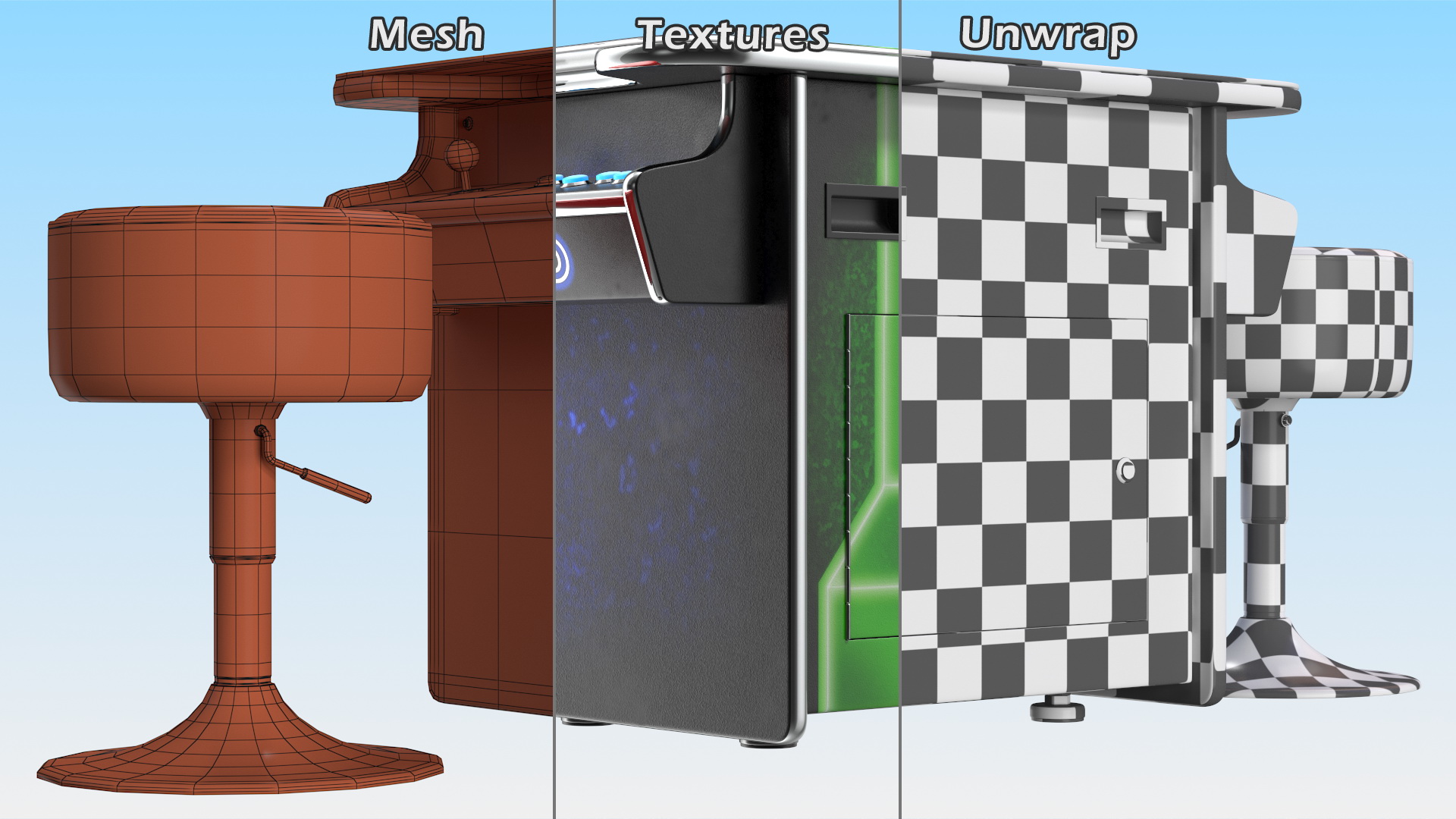 3D ArcadePro Mars 55 Cocktail Arcade Machine with Stools model