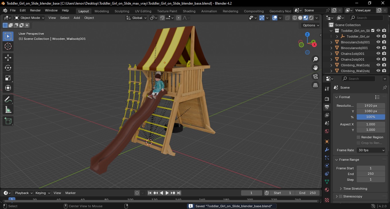 3D Toddler Girl on Slide