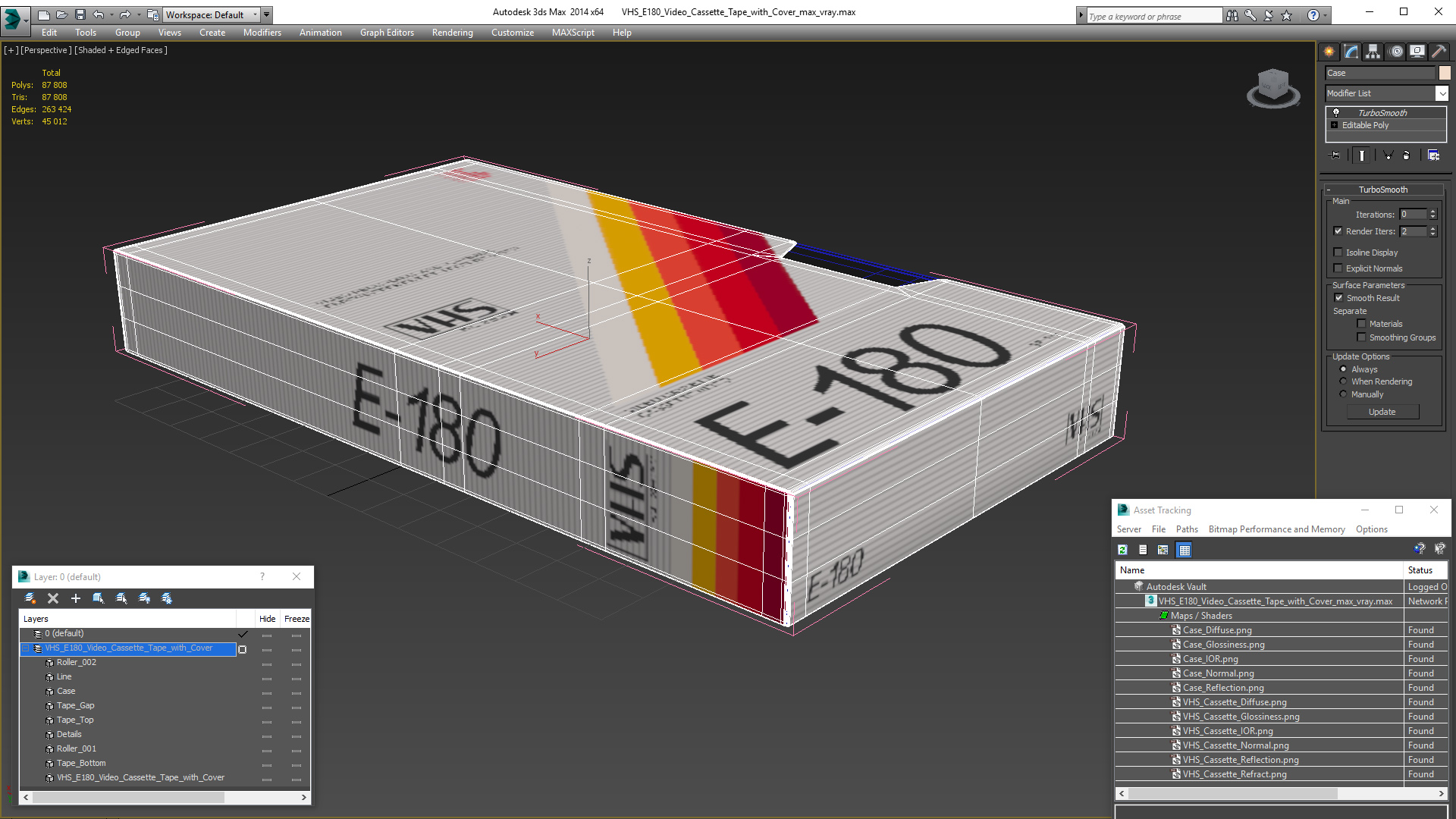 VHS E180 Video Cassette Tape with Cover 3D model
